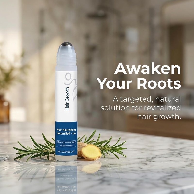 Rosemary Hair Growth Serum Roll-On | 3% Rosemary & Ginger Oil for Thicker, Fuller Hair - Hair Loss Treatment