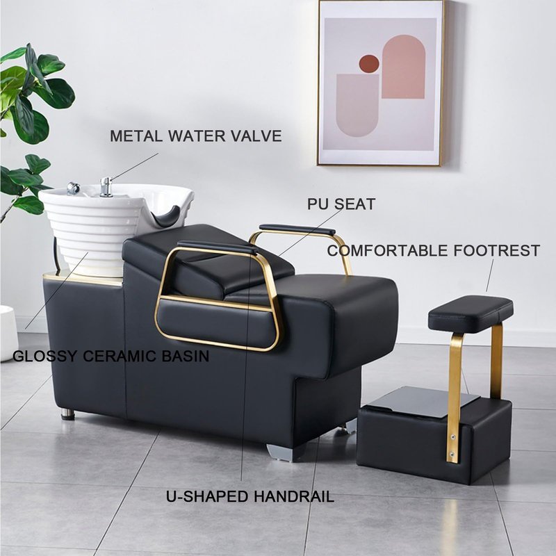 Shampoo Bowl Chair Shampoo Barber Classic Chair, Ceramic Station for Spa Beauty Salon,Gray