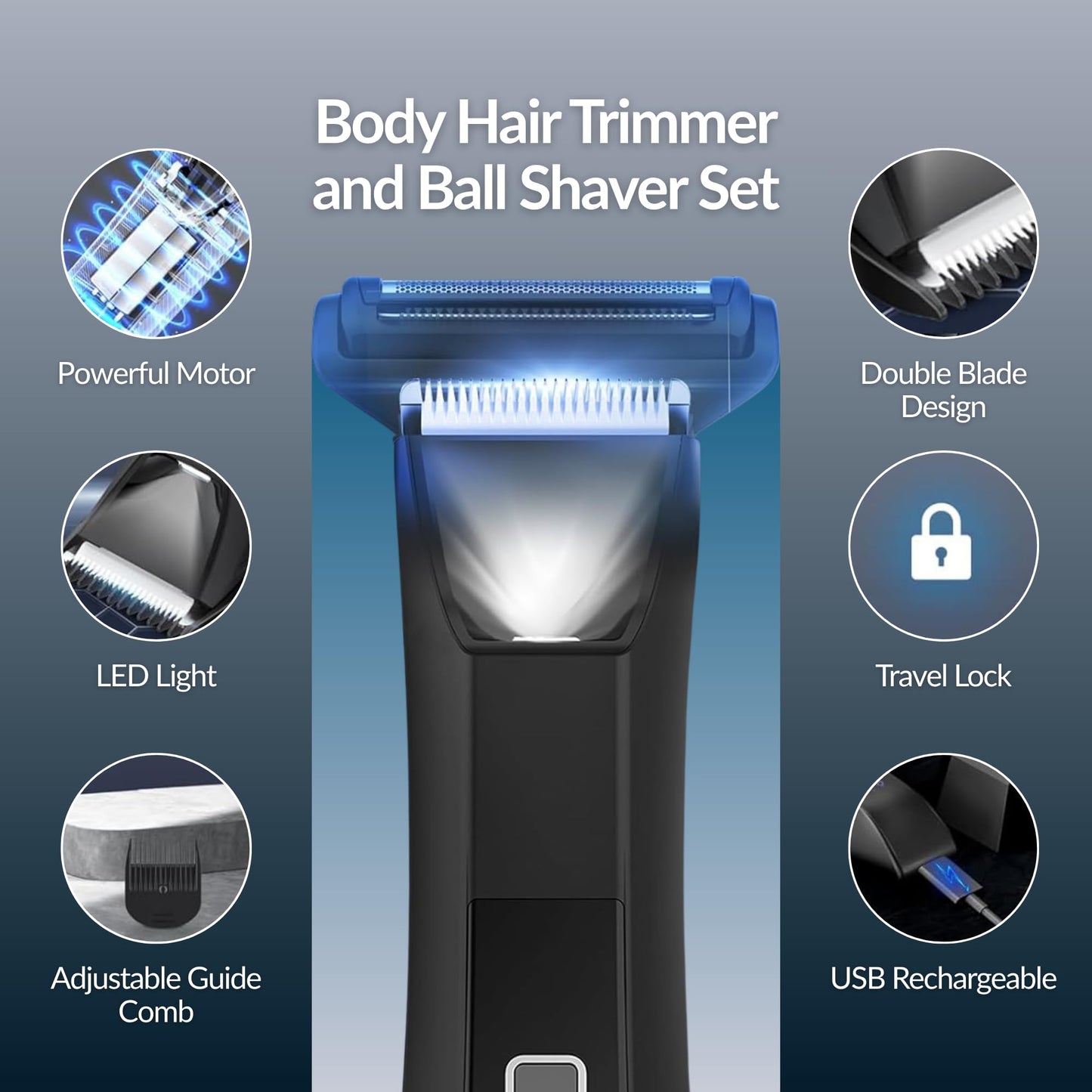 Three-in-One Waterproof Wet/Dry Groomer with Travel Case and Travel Lock, Black, LED Display, Ball Foil Shaver, Nose Hair Clippers, and Groin & Body Hair Trimmer by Paradise Bliss, Black