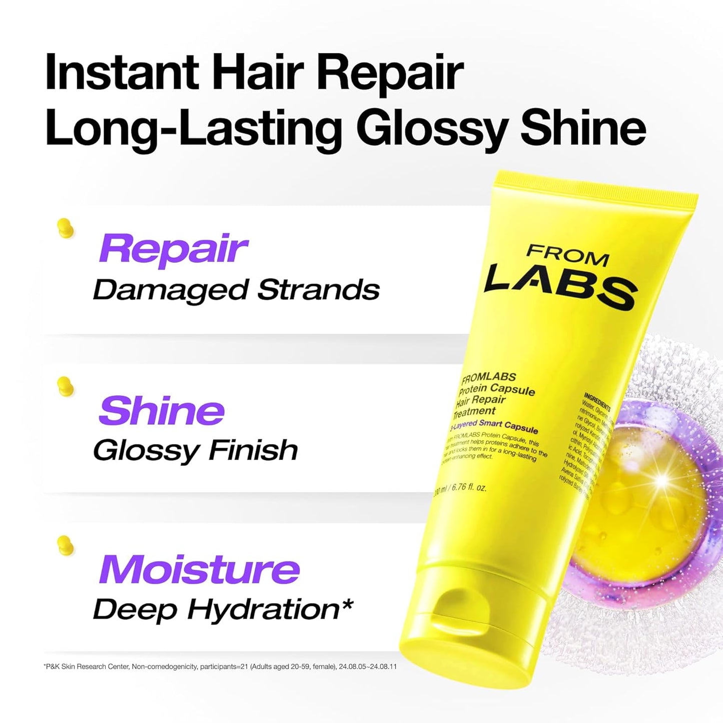 Protein Hair Repair Treatment - 3-Minute Keratin Mask for Damaged Hair | Anti-Frizz, Low-pH, 6.76 fl oz