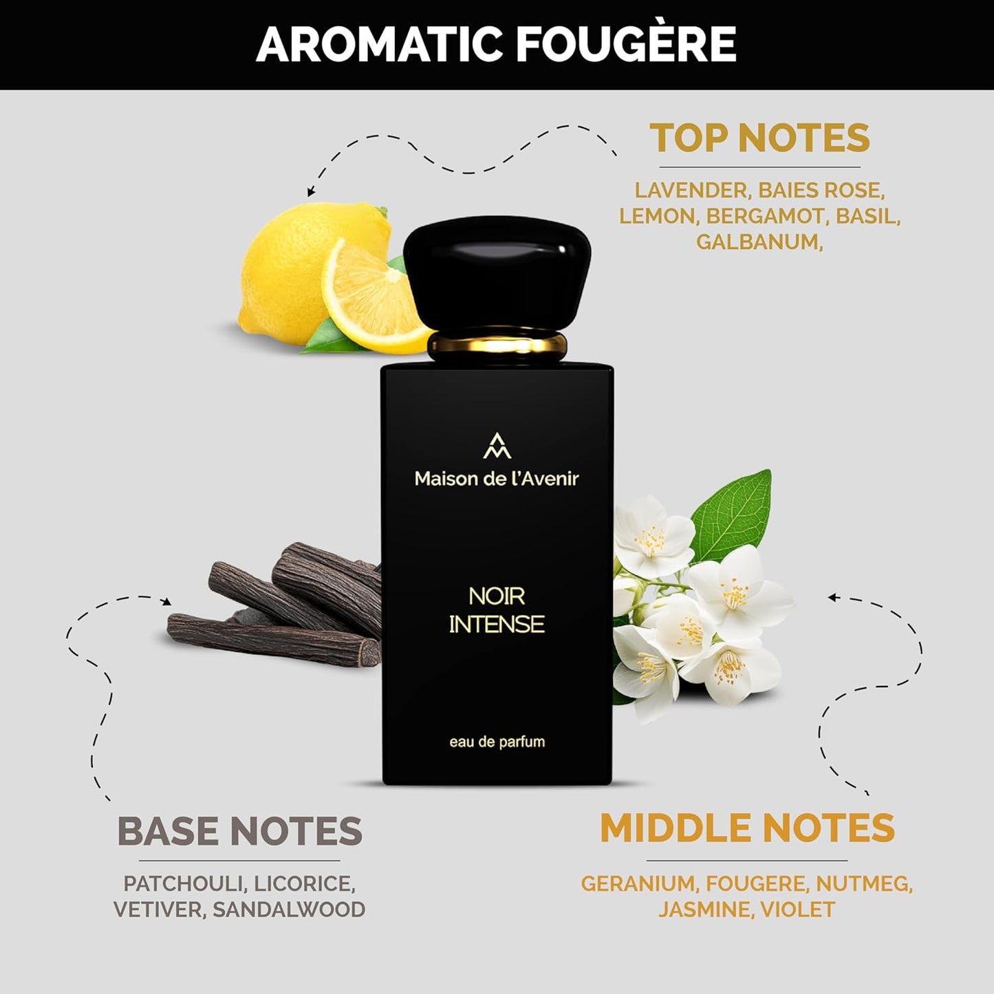 Noir Intense Unisex Cologne - Aromatic Fougere with Lavender, Bergamot & Patchouli | Long-Lasting Fragrance (12 Hours)