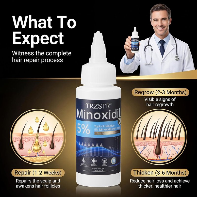 Minoxidil 5% Hair Growth Solution - Extra Strength for Men & Women | 7 Bottles, Roller & Precision Applicators