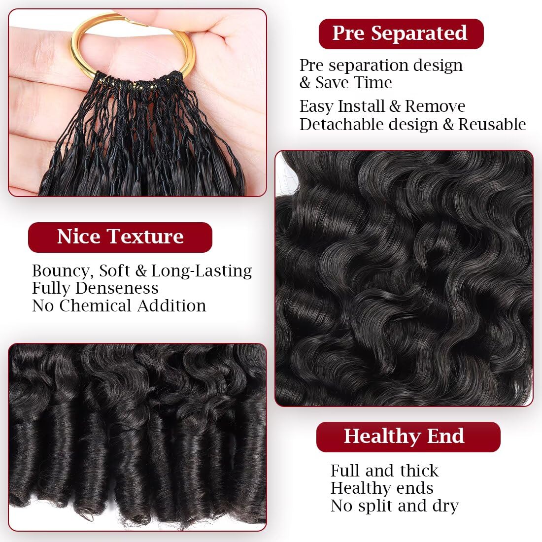 Miracle Invisible Knots Feather Human Crochet Hair 18 Inch 55g Pre-Looped 100% Human Hair for Burmese Curly (Barrel End) Tight & Defined Spiral Seamless Knotless Soft Crochet Hair for Black Women (1B)