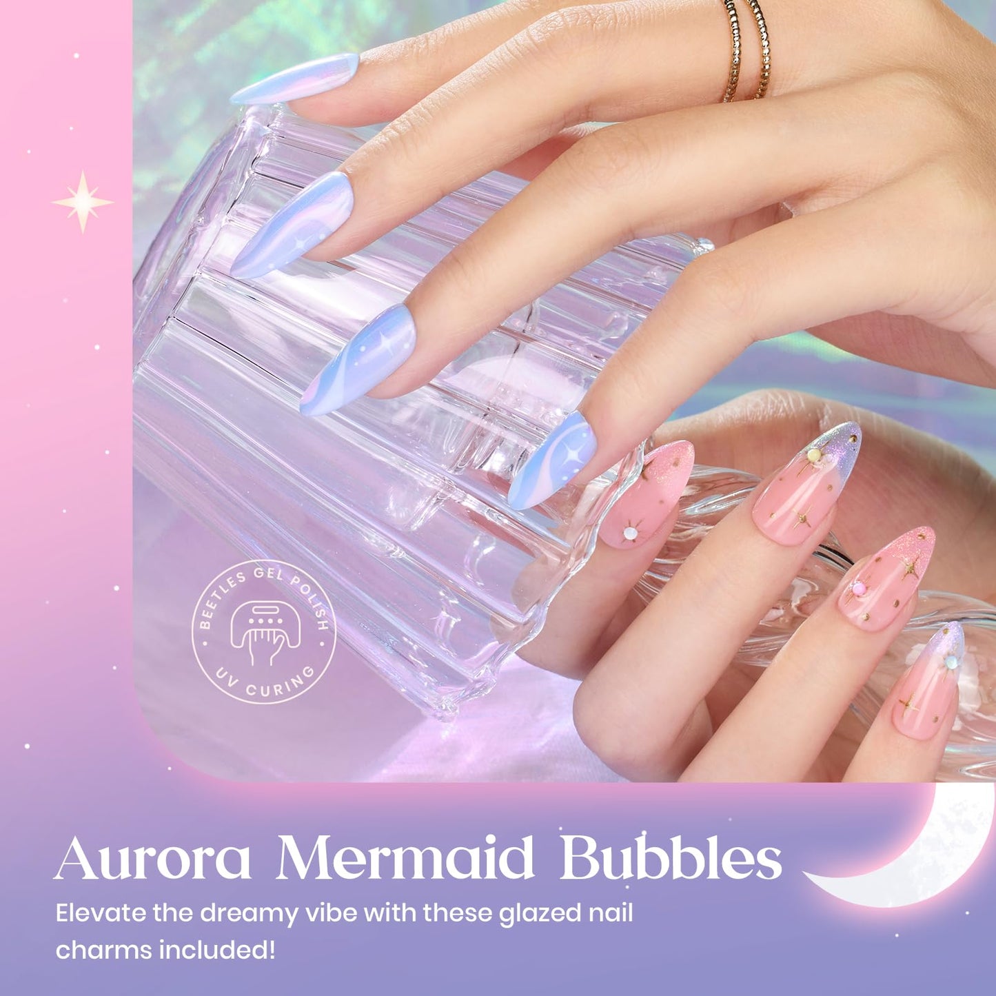 Beetles Pearl Glitter Gel Nail Polish Set, 6 Colors Baby Blue Shimmer Pink Purple Mermaid Gel Polish Kit, Nail Drawing Soak Off Uv Led Swirl Gel Polish Shell Thread Spring Gift for Women