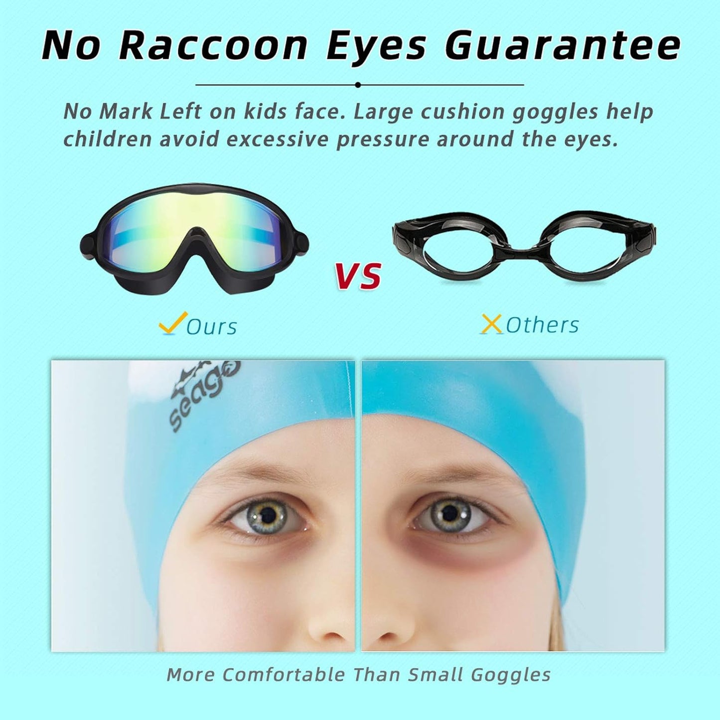 Seago Swim Goggles - Anti-Fog, Anti-UV Wide View for Kids 3-14 | 2 Pack