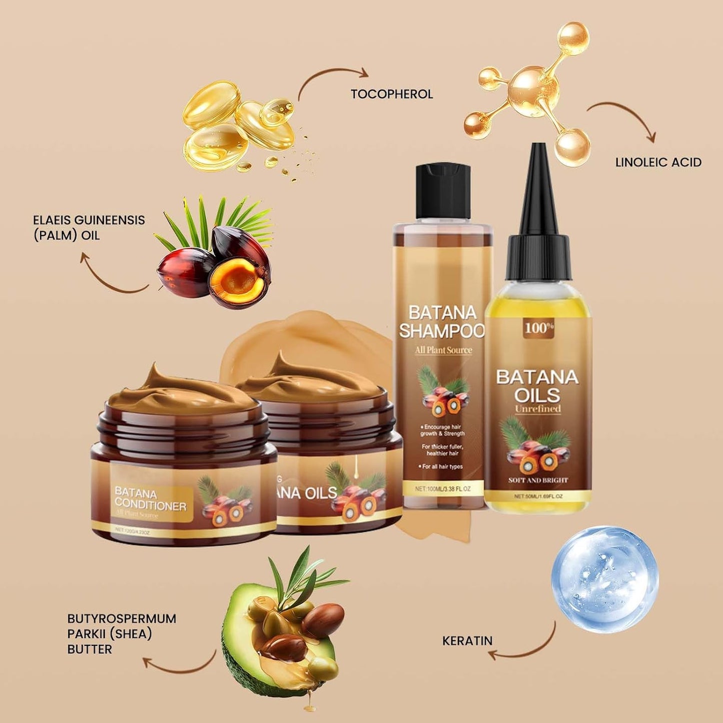 Batana Oil Shampoo & Conditioner Set - Unrefined Batana Mask for Hair Growth | Natural Care for All Hair Types