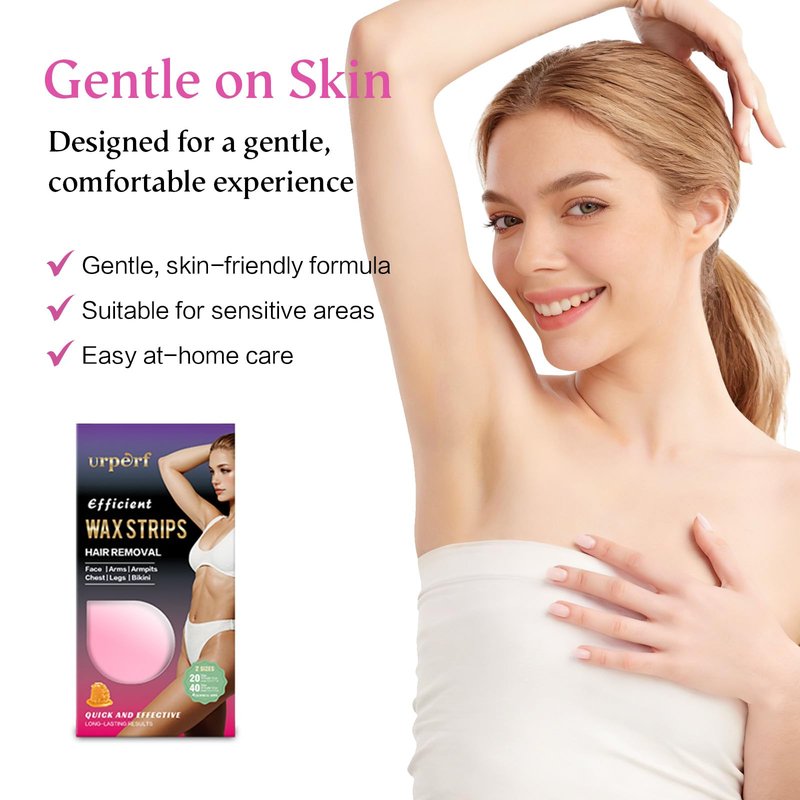 Urperf Wax Strips for Hair Removal, Ready-to-Use, No Heat Needed, for Face & Body, 2 Sizes, 20 Large Strips, 40 Small Strips, 4 Finish Wipes
