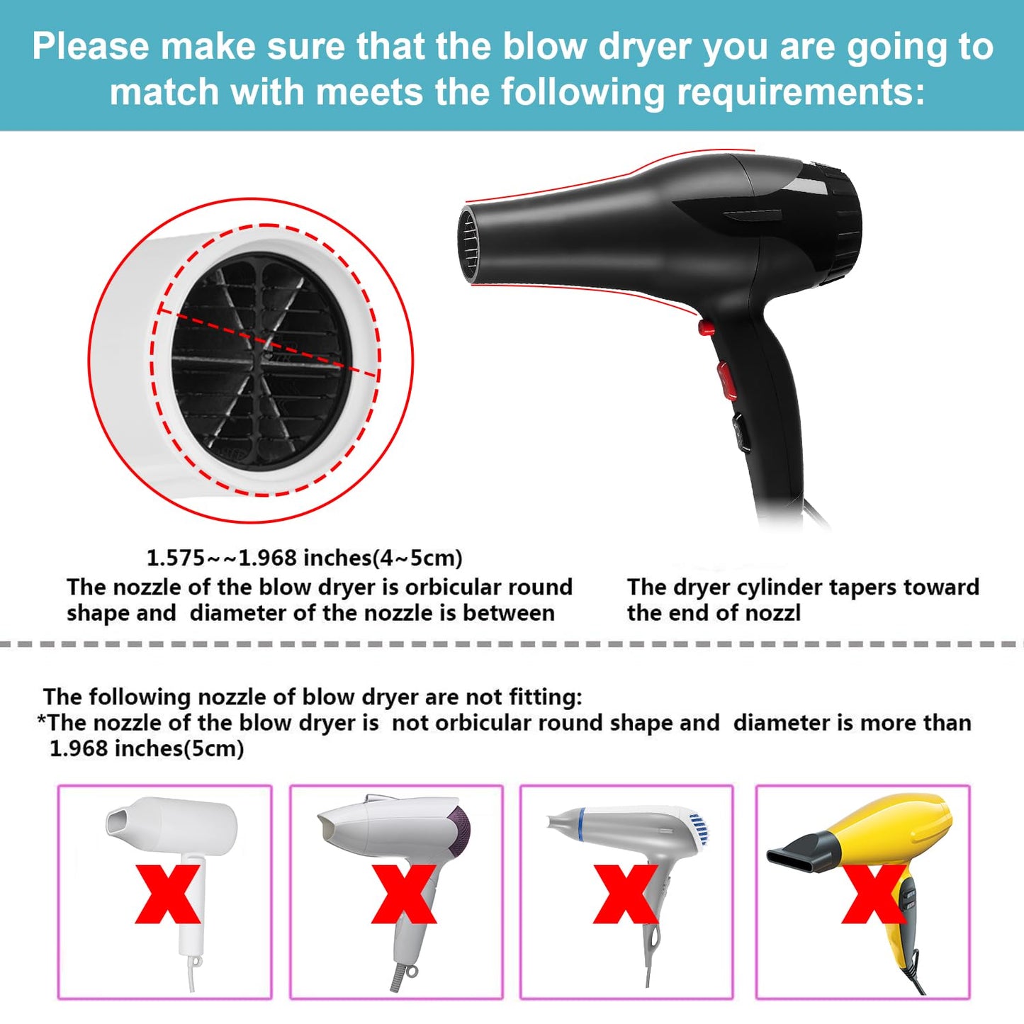 Collapsible Hair Dryer Diffuser Attachment - Foldable & Portable Travel Design | Fits Most Hair Dryers (1.575-1.968 Inch Nozzle) - Blue