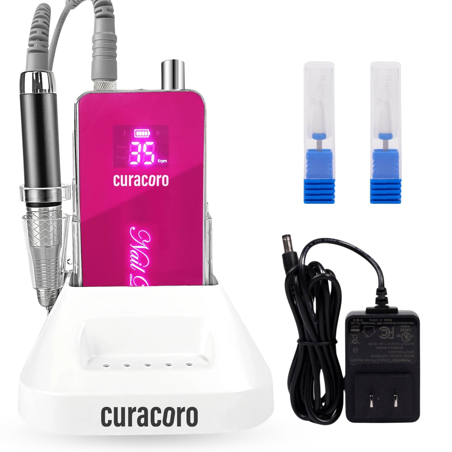 Curacoro Nail Drill Professional - 35000RPM Electric Nail File with 80W Brushless Motor, High Torque, Low Noise & Vibration, Portable Efile for Acrylic Gel Removal, Salon & Home Use