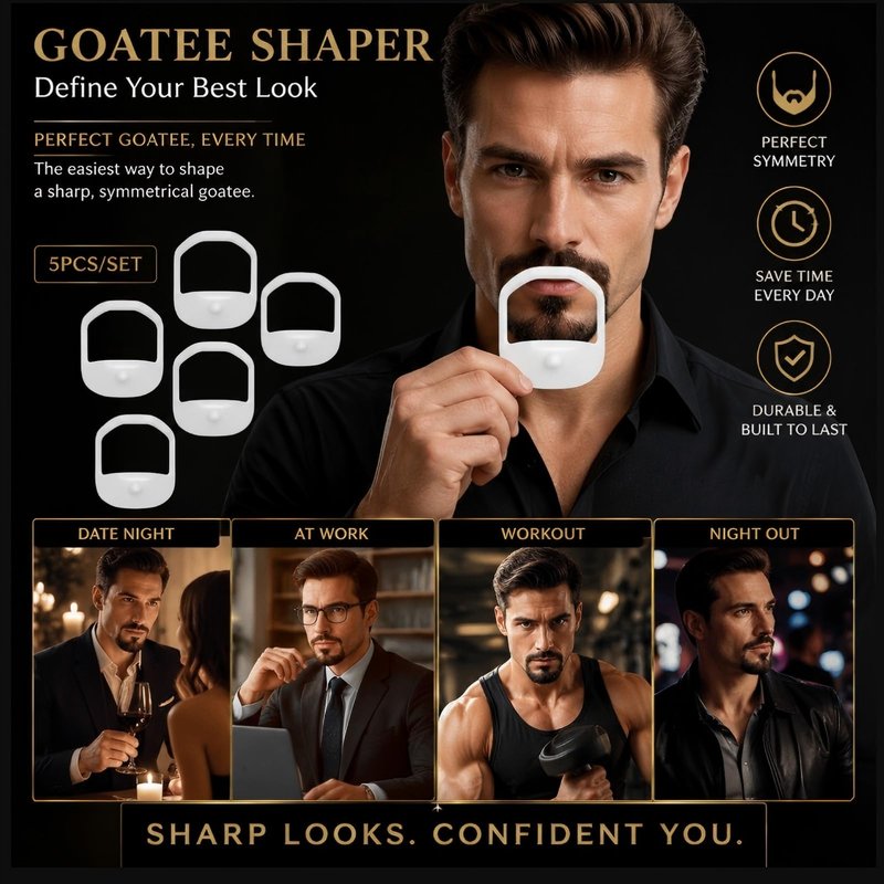 HORWIA 5Pcs Beard Shaper,Goatee Beard Styling Stencils Different Size,Beard Lineup Tool,Precision Goatee Template for Clean Sleek Stylish BeardLines for Man (White)