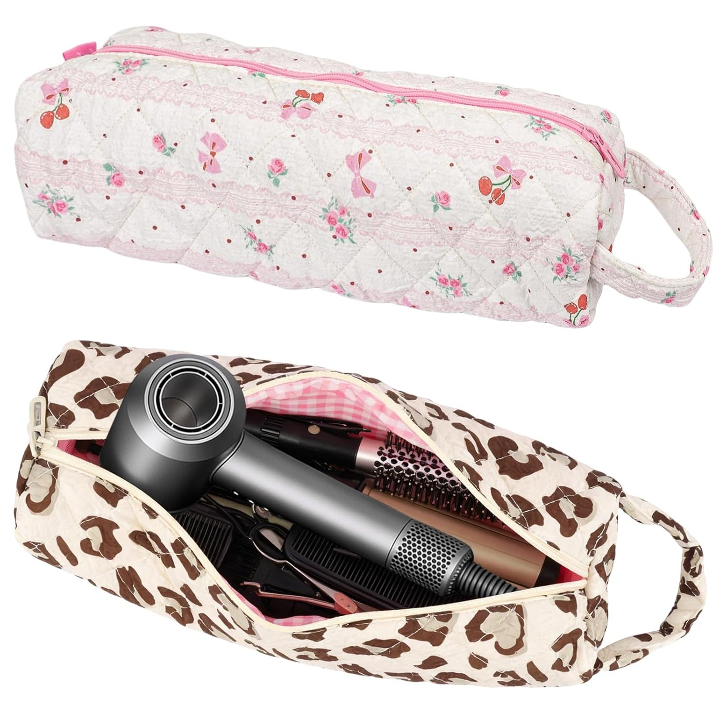 Quilted Travel Bag for Hair Tools - Compatible with Dyson Airwrap & Shark Flexstyle | Large Leopard Organizer