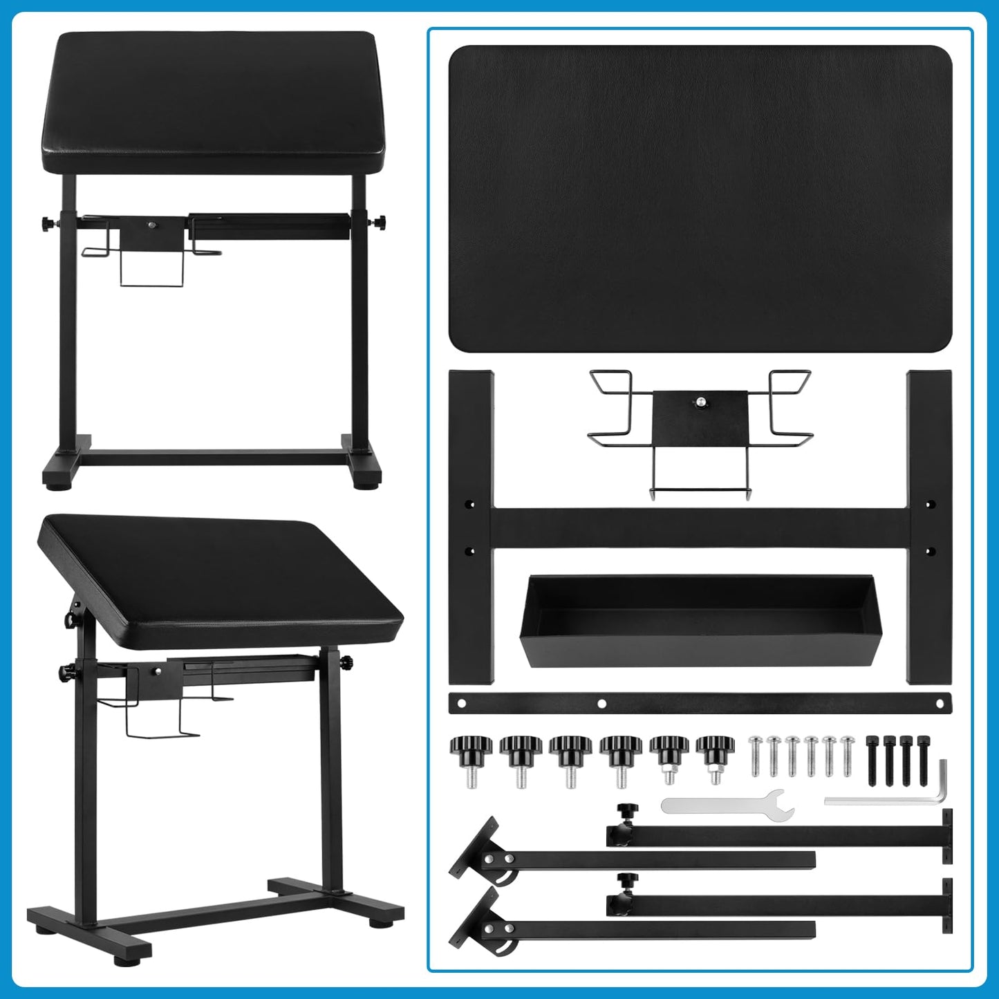 Tattoo Arm Rest Stand, Large Armrest Tattoo with Rack and Storage Compartment, Tattoo Armrest Stand with PU Leather Soft Sponge Pad, Adjustable Height & Angle for Tattoo Supplies