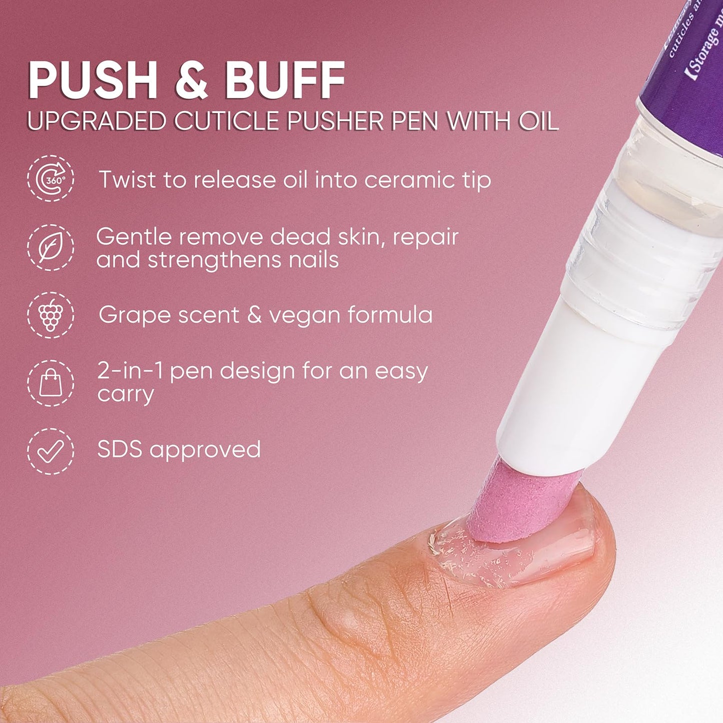 SASSYTIP Ceramic Cuticle Pusher & Oil Pen, 2ml Grape Scented Nail Care Pen, Gentle Cuticle Remover for Dry & Damaged Nails, Moisturize Strengthen Brighten (Grape3.0)