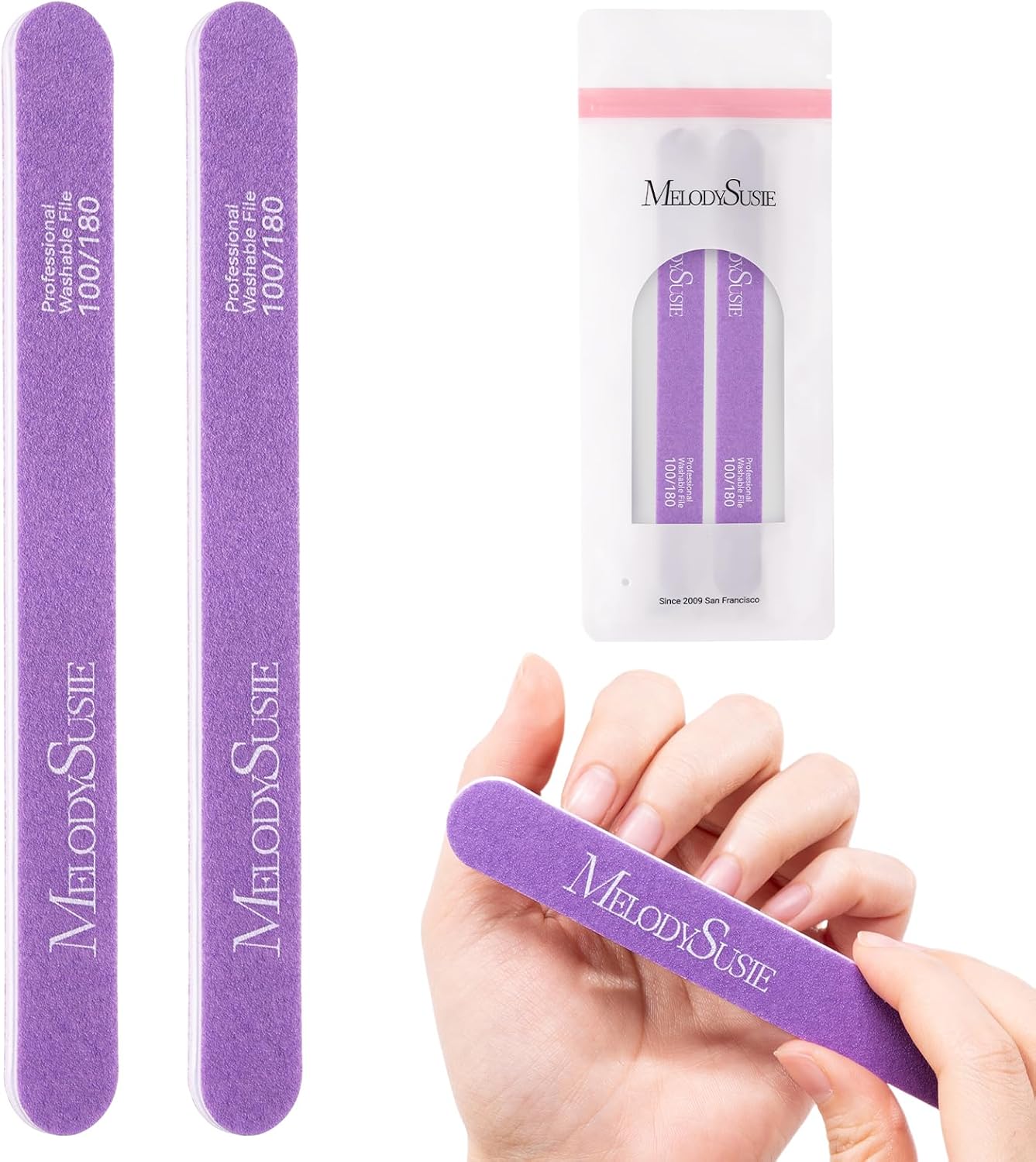 Professional Nail Files - 4Pcs Double-Sided Emery Boards for Acrylic, Gel & Natural Nails | Pink & Purple