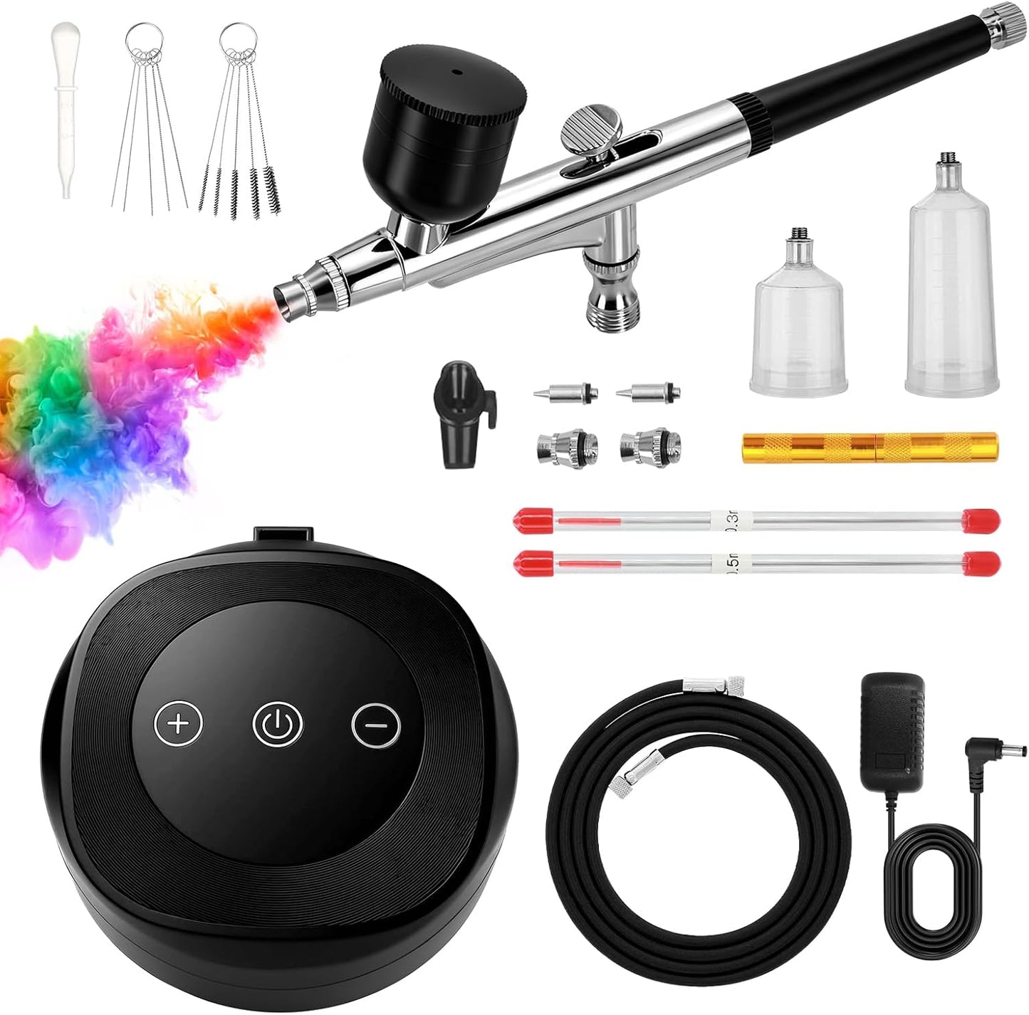 Airbrush Kit - 48 PSI Air Compressor with 3-Stage Pressure Control | 0.3/0.5 mm Nozzles for Painting, Nails & Makeup