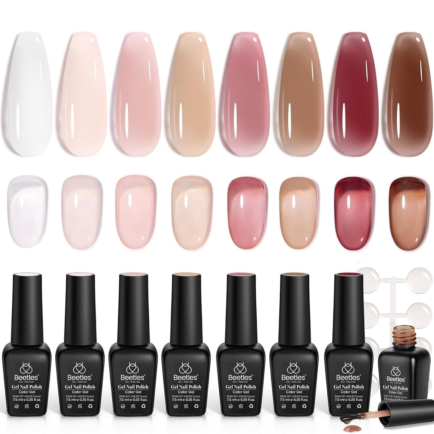 Beetles Jelly Gel Nail Polish Set, 8 Nude Pink Milky Brown Translucent Colors Gel Nail Polish Sweet Temptation Collection Soak Off LED Nail Art Manicure Kit DIY Salon at Home Gifts for Women