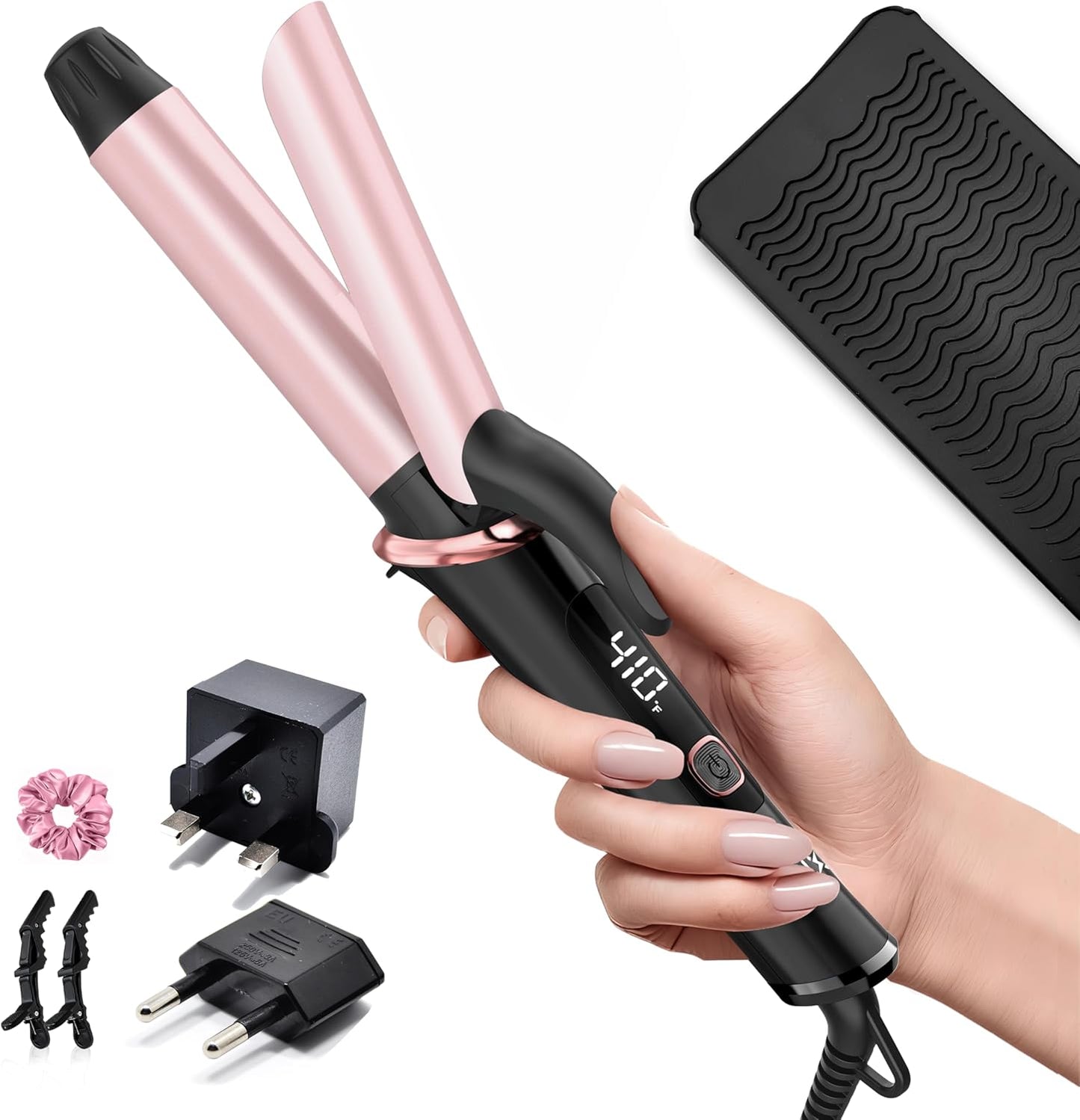 Dual Voltage Travel Curling Iron - 1 Inch Mini Ceramic Design with Auto-Off | Fast Heating, Rose Gold