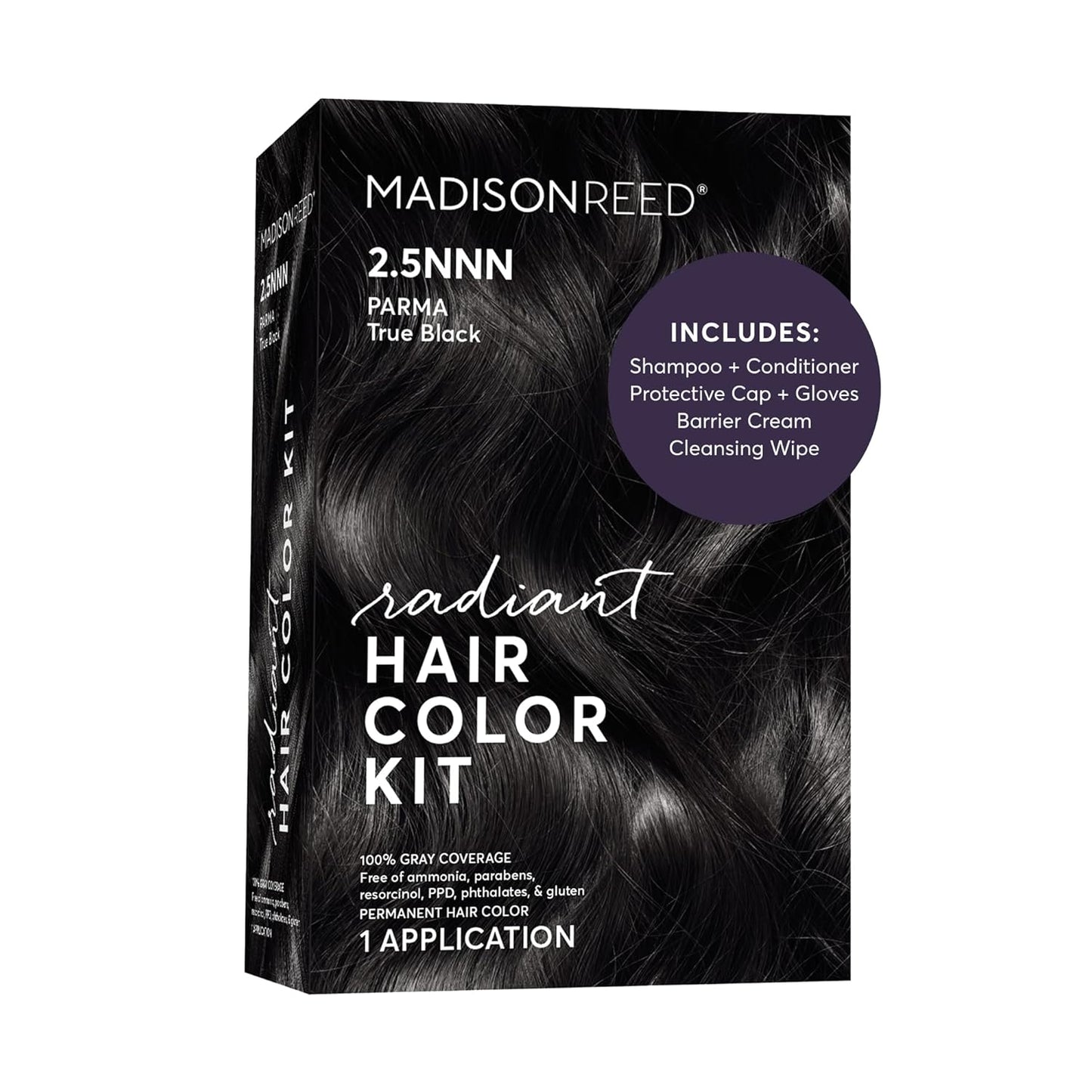 Radiant Hair Color Kit - 100% Gray Coverage for Resistant Grays, PPD-Free & Ammonia-Free | 2.5NNN Soft Black (Parma Black)