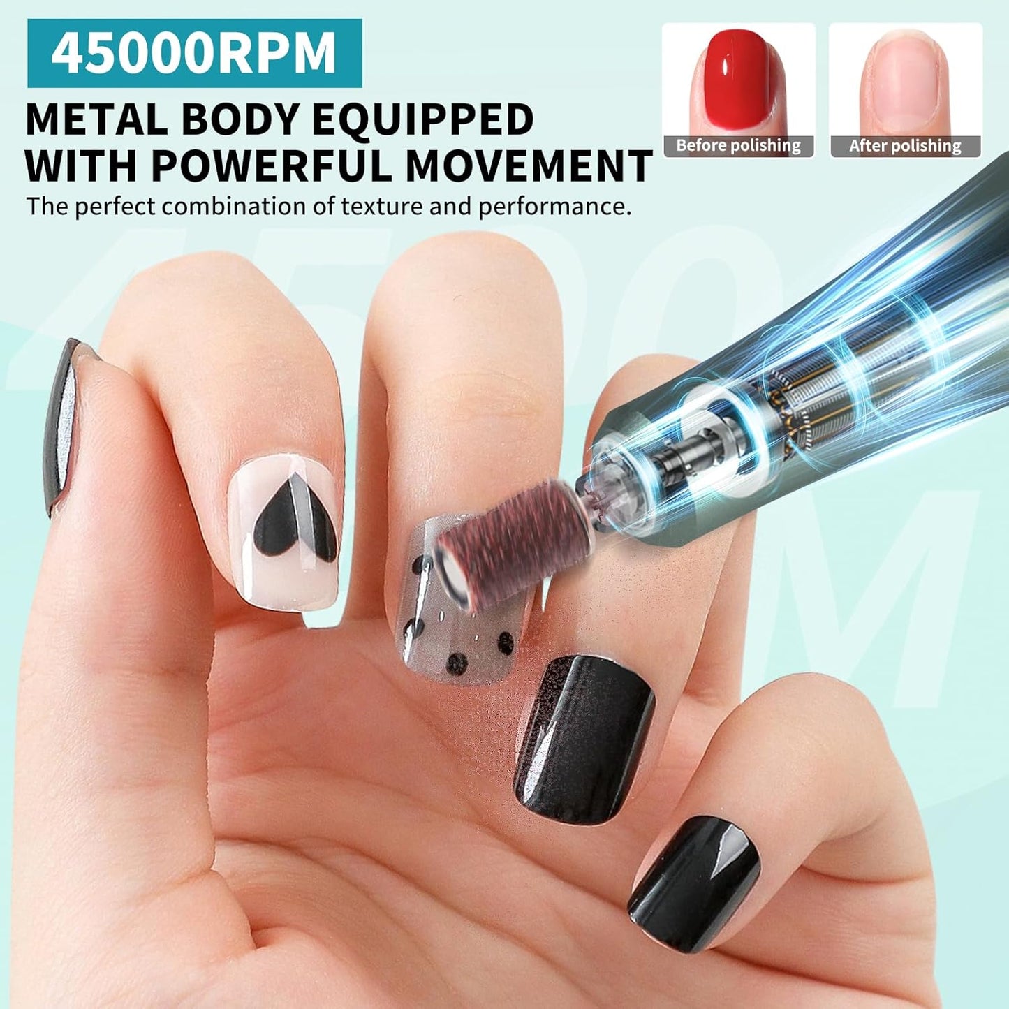 Professional Electric Nail Drill Kit - 45000RPM Cordless Toenail Machine with 14 Drill Bits | Portable Green
