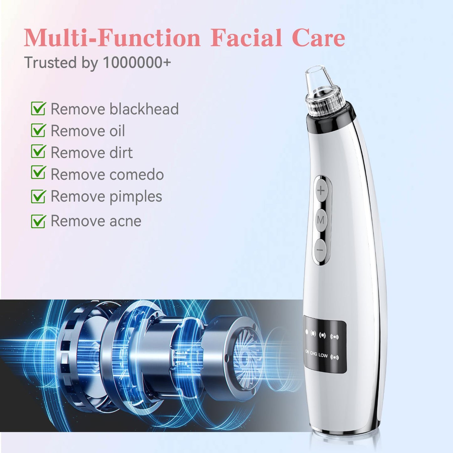 Blackhead Remover Pore Vacuum, Blackhead Vacuum, Facial Pore Cleaner with 5 Adjustable Suction Levels, 5 Probes, USB Rechargeable Pore Cleaner, Electric Comedone Whitehead Extractor Tools
