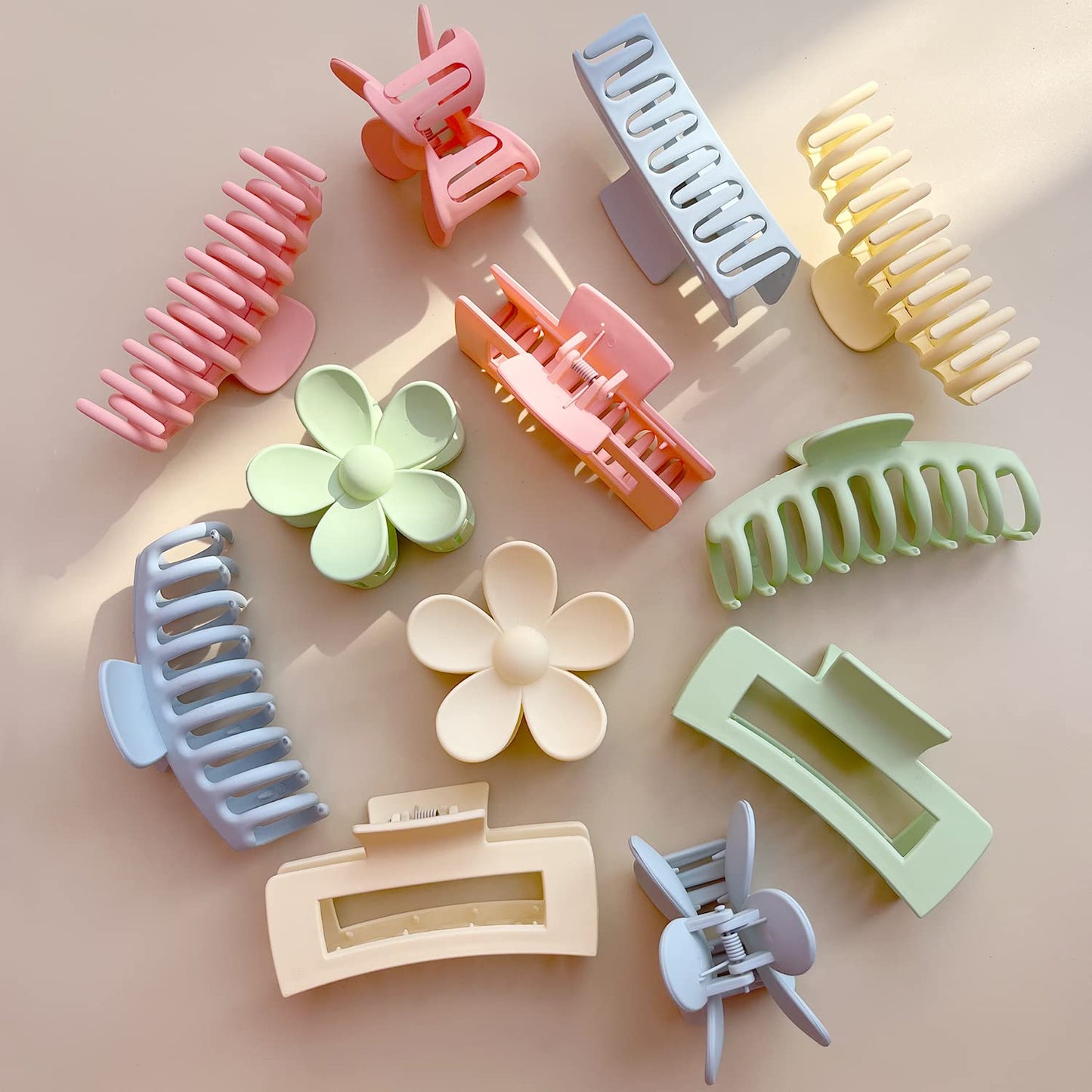 Large Hair Claw Clips - 12 Pack Matte Flower Clips for Thick Hair | 3 Styles, 4 Colors