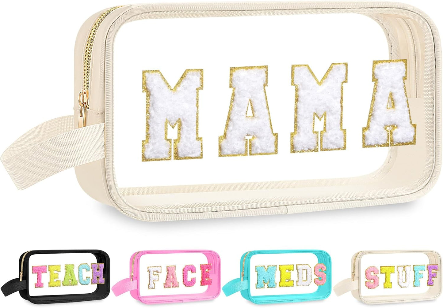 Teacher Survival Kit Bag - Waterproof Clear Makeup Pouch with Chenille Letters | Perfect Gift for Women