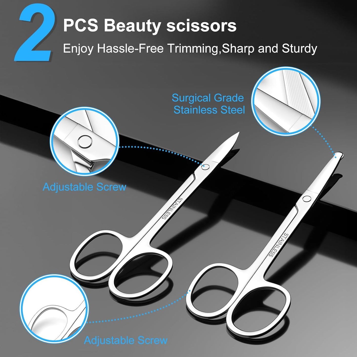 Facial Hair Trimming Scissors Set - Curved & Rounded Safety Tip | 2-Piece for Eyebrows, Nose, Beard, & More
