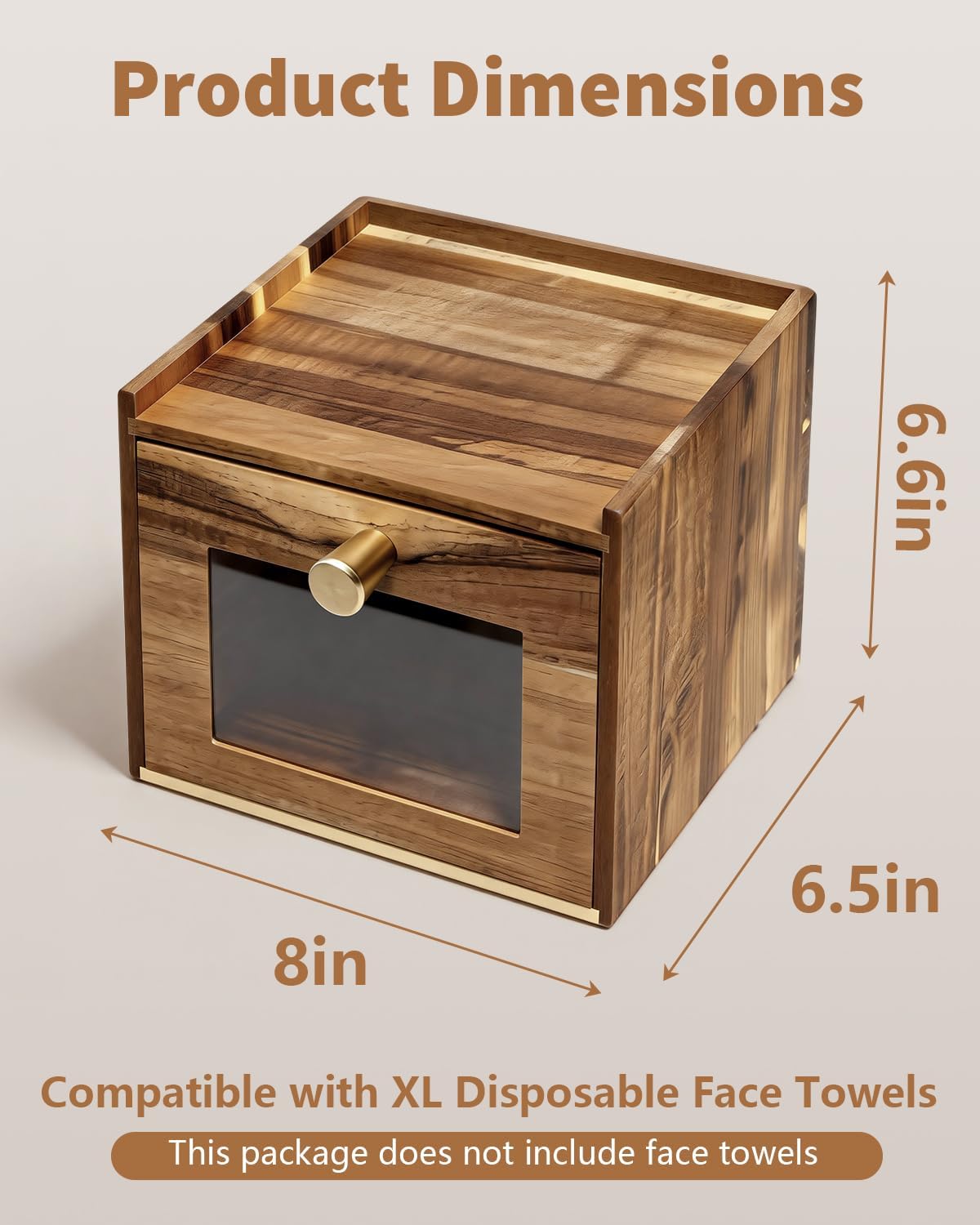 Disposable Face Towel Holder - Acacia Wood Storage Box for XL Towels | Bathroom Vanity Organizer & Wall Mount