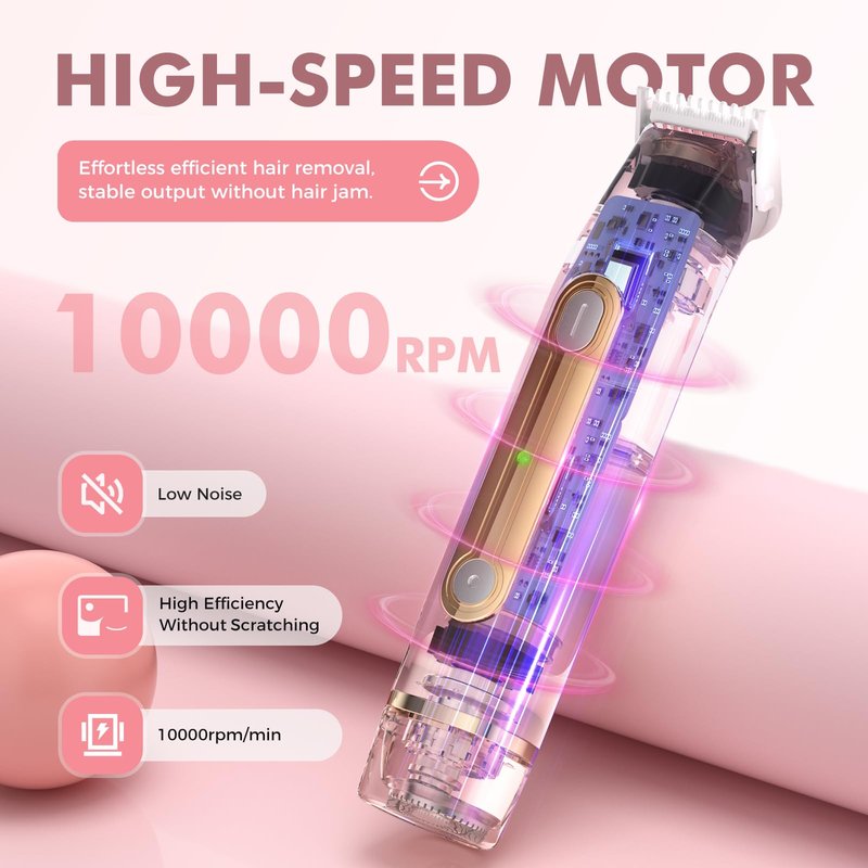 Bikini Trimmer for Women, 2-in-1 Electric Razor for Pubic Hair & Body - Painless Wet/Dry Shaver with IPX7 Waterproof, Rechargeable Cordless Groomer for Legs, Underarm & Face (Mauve)
