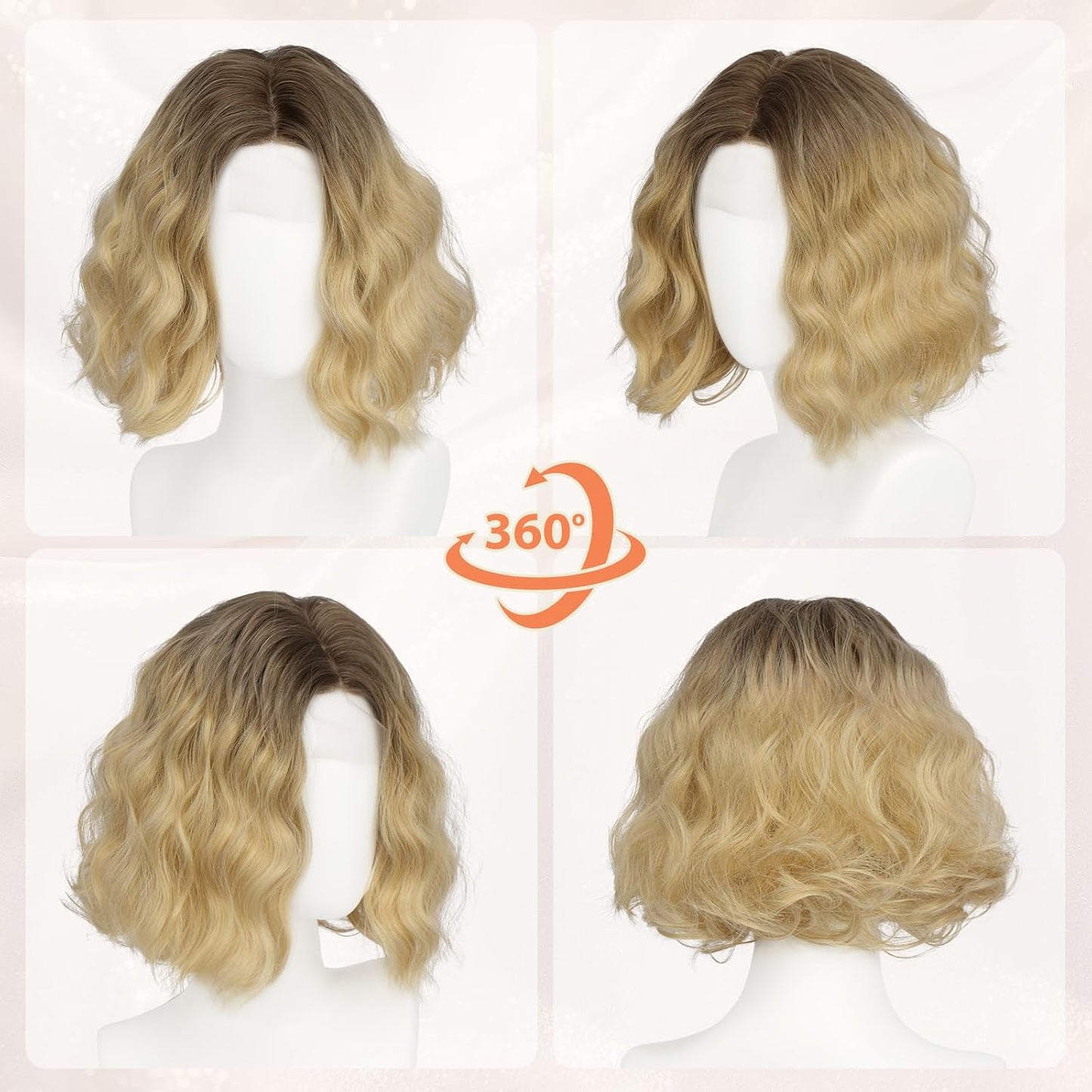 Blonde Bob Wig for Women - Lace Front Short Soft Wavy Curly Synthetic Hair | 11 Inch Natural Look