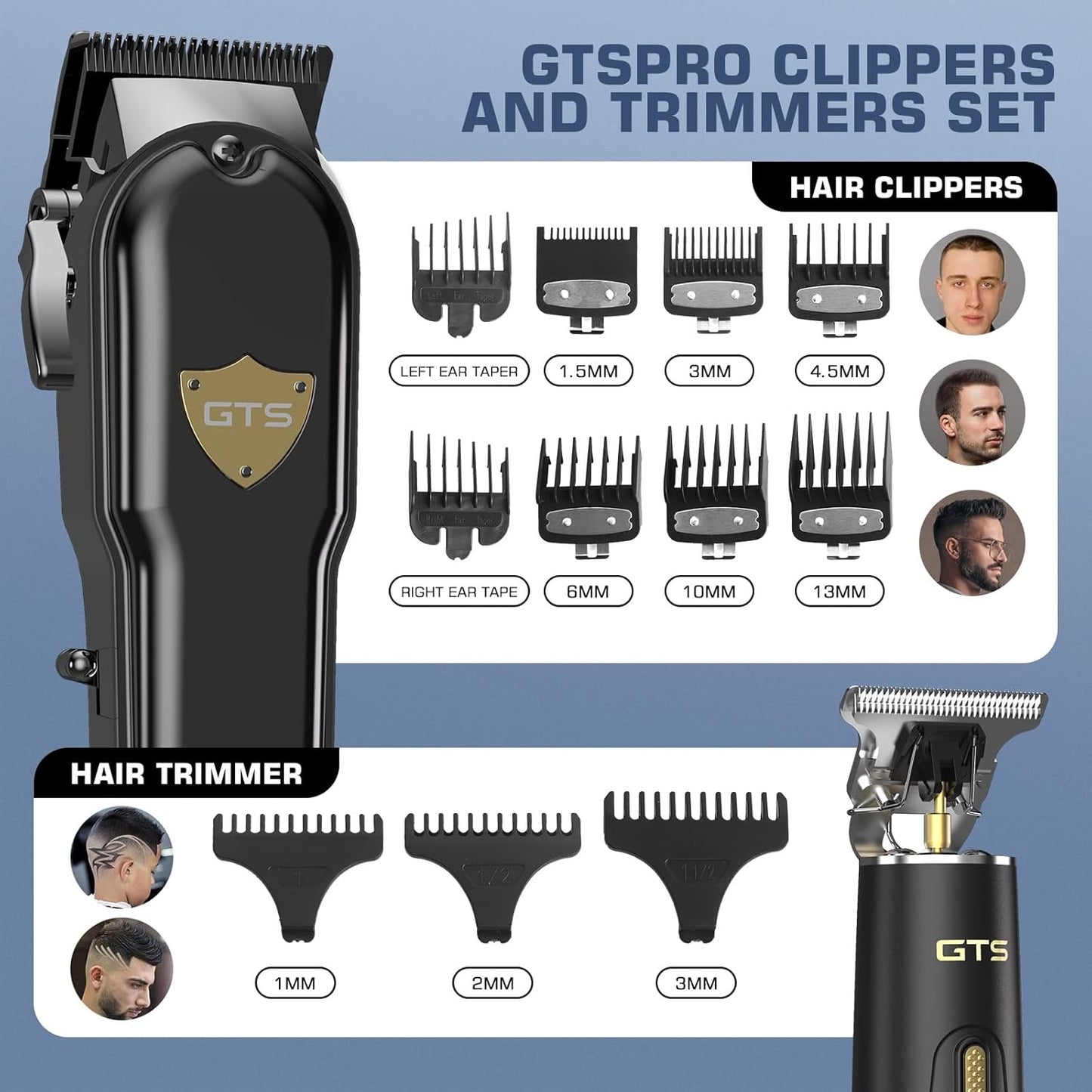 Professional Hair Clippers for Men - Cordless Haircut Kit with Beard Trimmer & IPX7 Electric Shaver | Rechargeable, LED Display, Black
