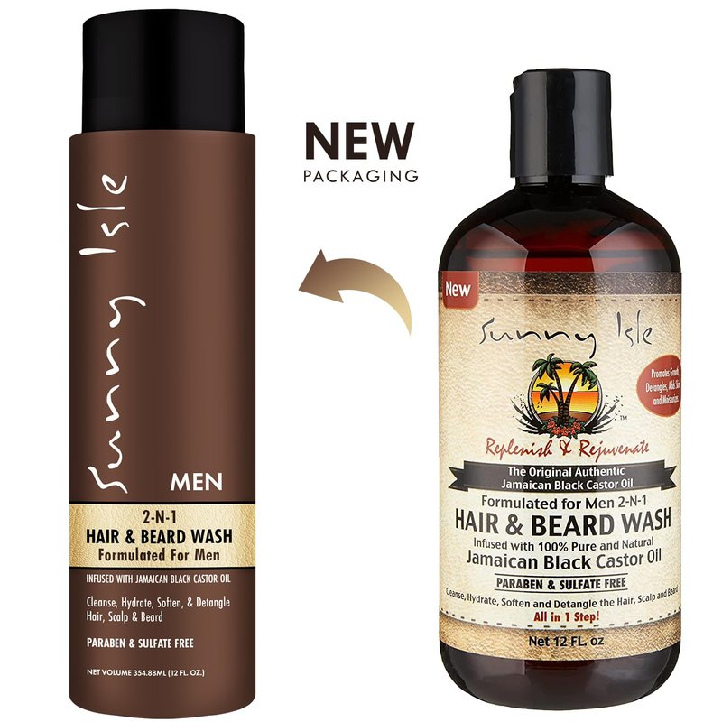 Sunny Isle Jamaican Black Castor Oil 2-in-1 Hair & Beard Wash - Cleanses, Hydrates, Sulfate Free - 12oz
