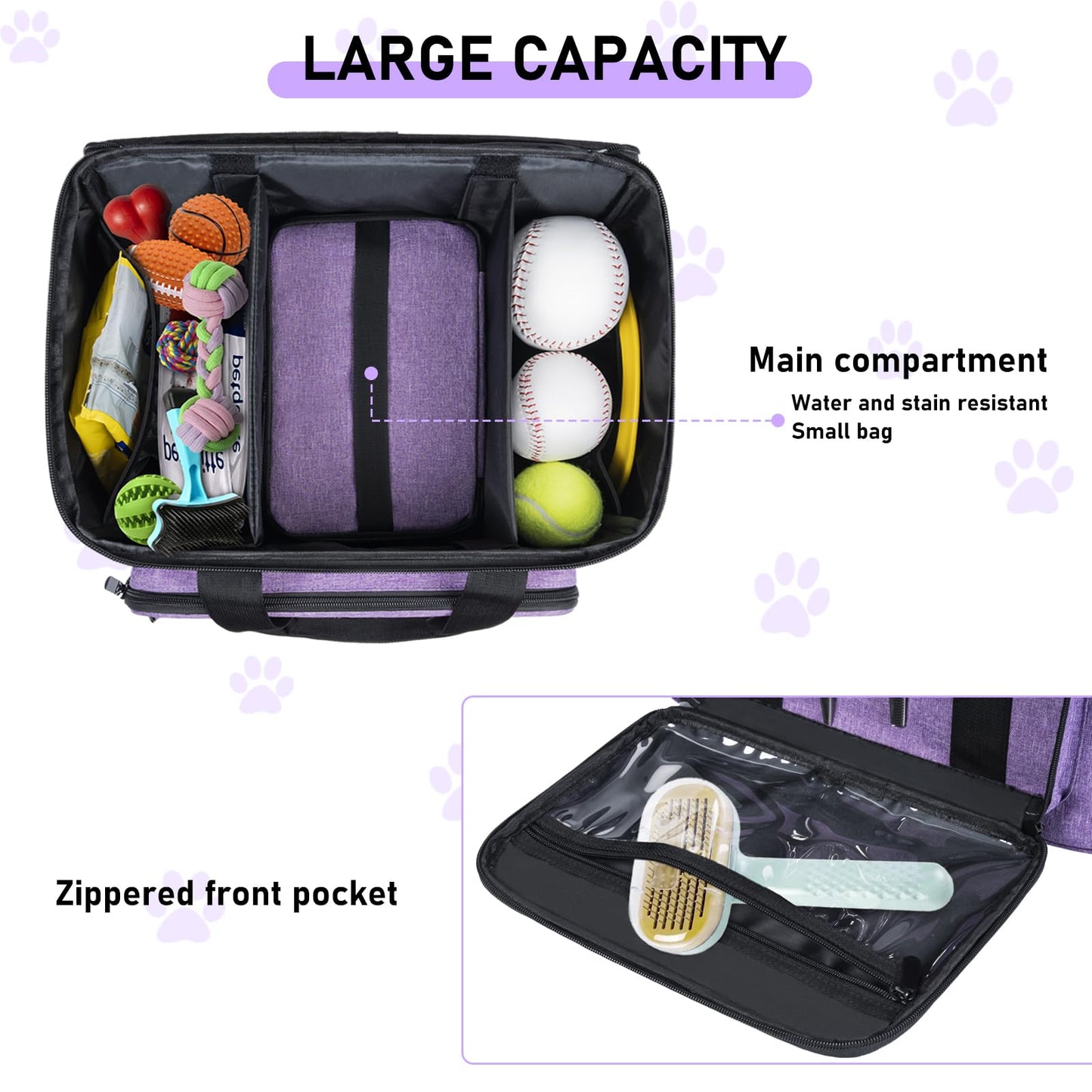 GMAK Pet Grooming Bag, Dog Grooming Tote Bags Supplies Organizer Case Pets Tools Organizer Tote for Dog Cat Grooming Tool Kit and Accessories, Purple(Bag Only)