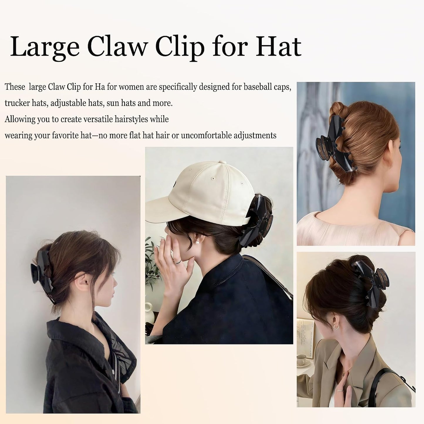 Large Claw Clips for Hats - Tortoise Shell Hair Clips with Unique Hollow Design | Non-Slip Strong Hold for Thick/Thin Hair