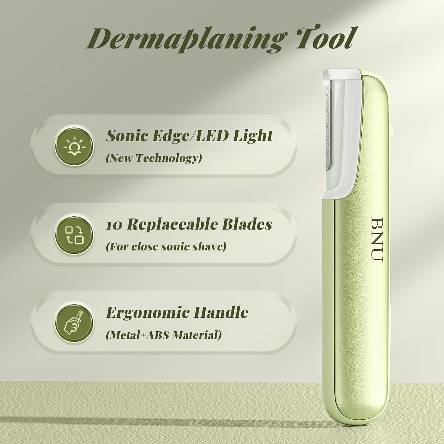 Dermaplane Razor for Women - Face Exfoliation Tool with 10 Replaceable Blades | Green