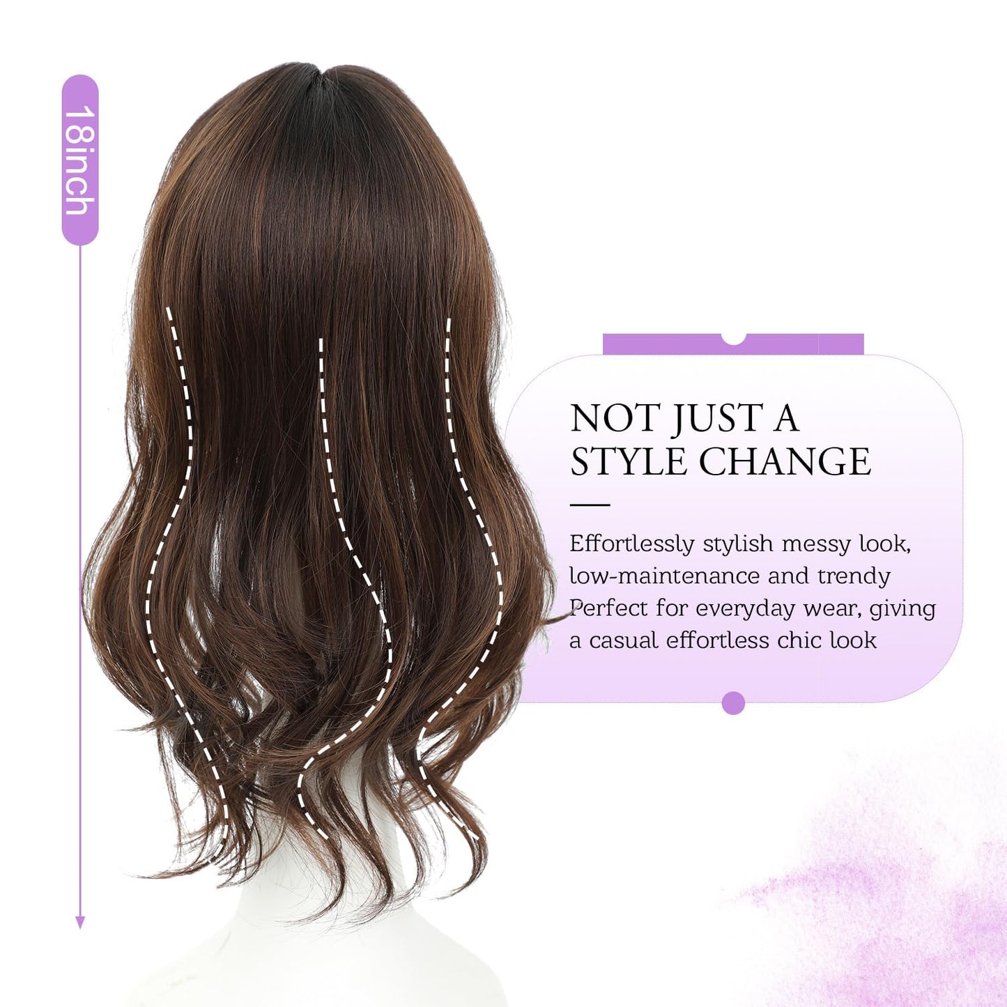 Fine Plus 18 Inch Hair Topper for Women with Thinning Hair, Synthetic Clip-in Hair Topper with Natural Body Wavy Texture Covers Gray Roots and Adds Volume Perfect for Daily Wear Parties and Vacation