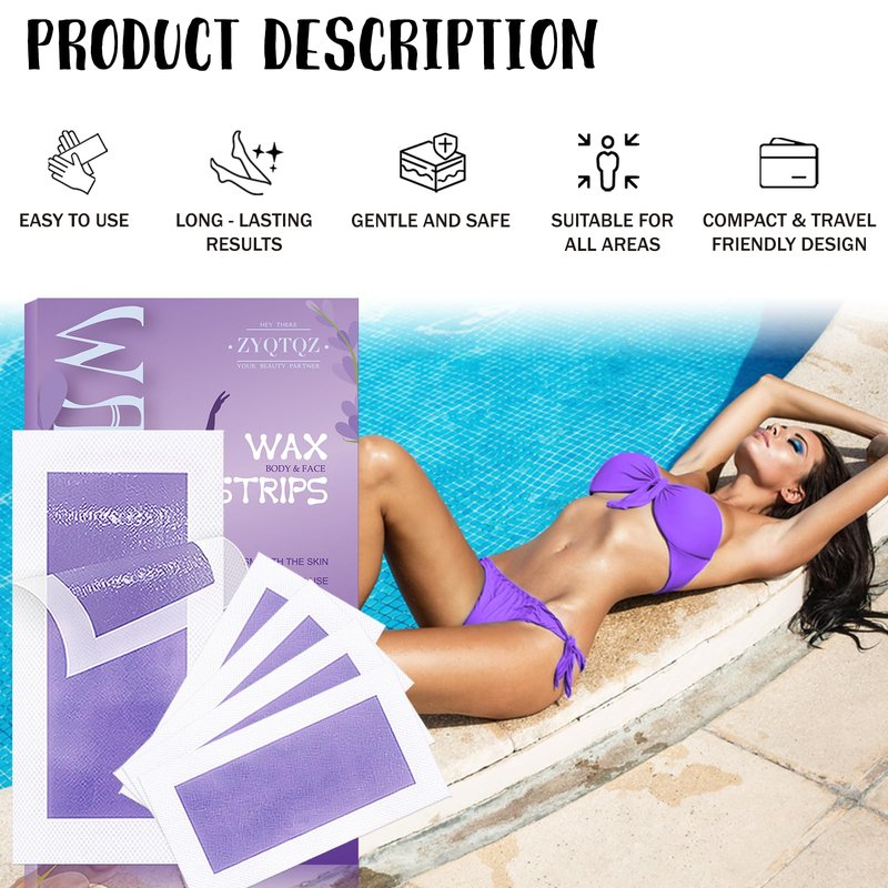 Wax Strips for Hair Removal - 60 Count (40 Body + 20 Face Strips) with 10 Soothing Oil Wipes, At-Home Waxing Kit for Women & Men - Legs, Bikini, Underarms, Face (60 Count (Pack of 1), Lemon)