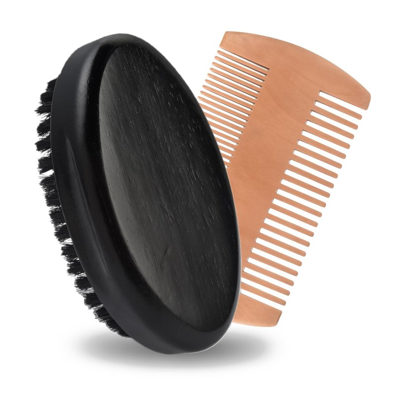 FaHaner Men's Beard Brush Kit with Pearwood Comb and 100% Boar Bristle Beard Brush & Deluxe Pearwood Comb Set for Men, Helps to Shape & Lock in Moisture, Beard Kit, Travel Essentials