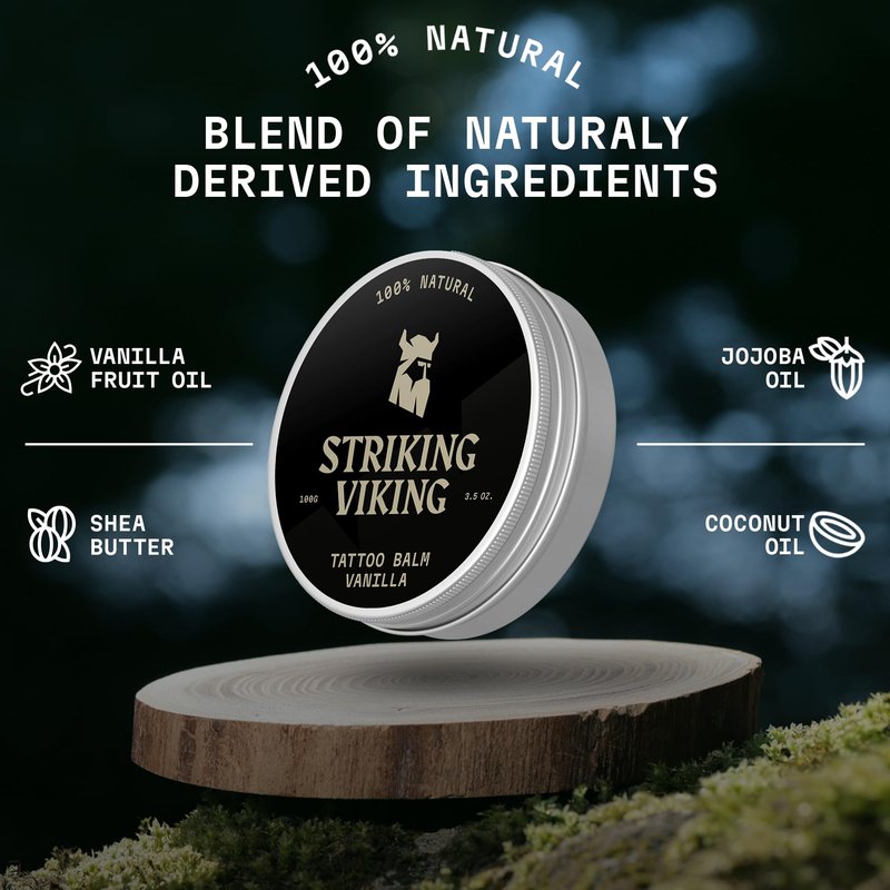 Striking Viking Tattoo Aftercare Balm - 3.5 Oz, Vanilla - Dual-Use Beard Balm for Grooming - Soothes Itch Relief & Hydration