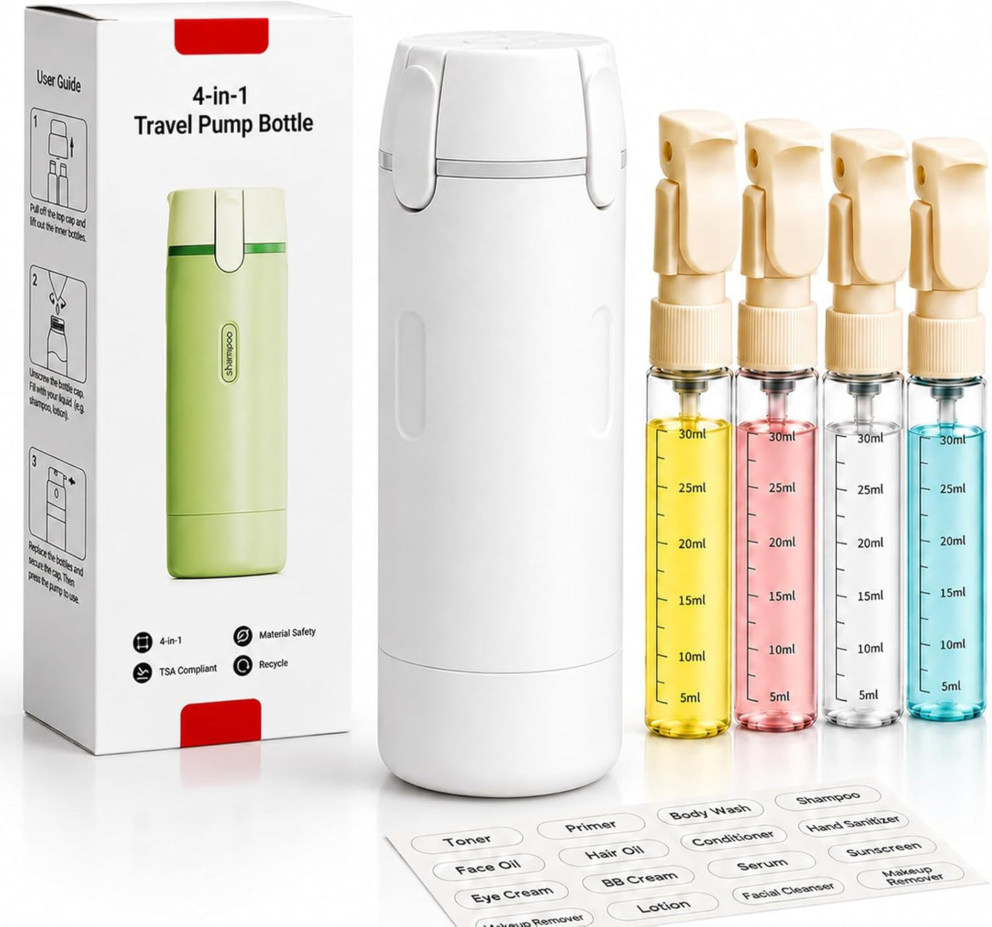 Travel Dispenser Bottles - 4-in-1 Refillable Leak-Proof TSA Compliant Toiletry Containers | Green
