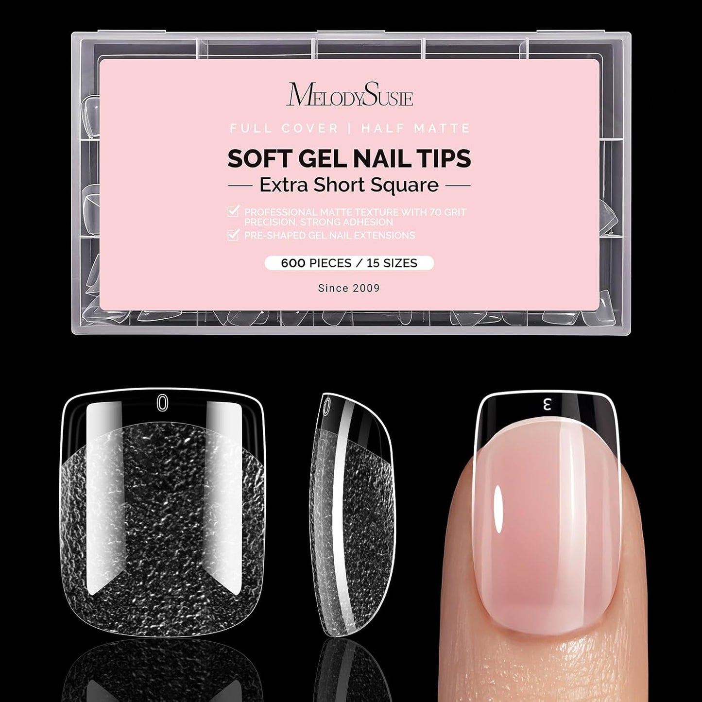 Short Square X Nail Tips - 600 Pcs Clear Acrylic Press-On Nails | Half Matte Full Cover for DIY & Salon Use