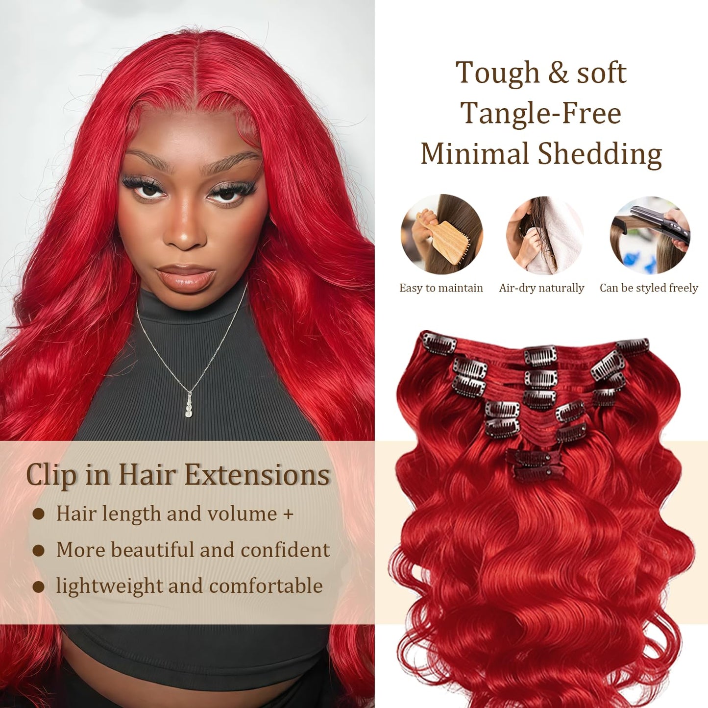 Red Clip in Hair Extensions Real Human Hair, 14 Inch 120g/7Pcs,Full Shine Remy Human Hair,Wine Red Body Wave Clip ins Brazilian Virgin Human Hair Extensions