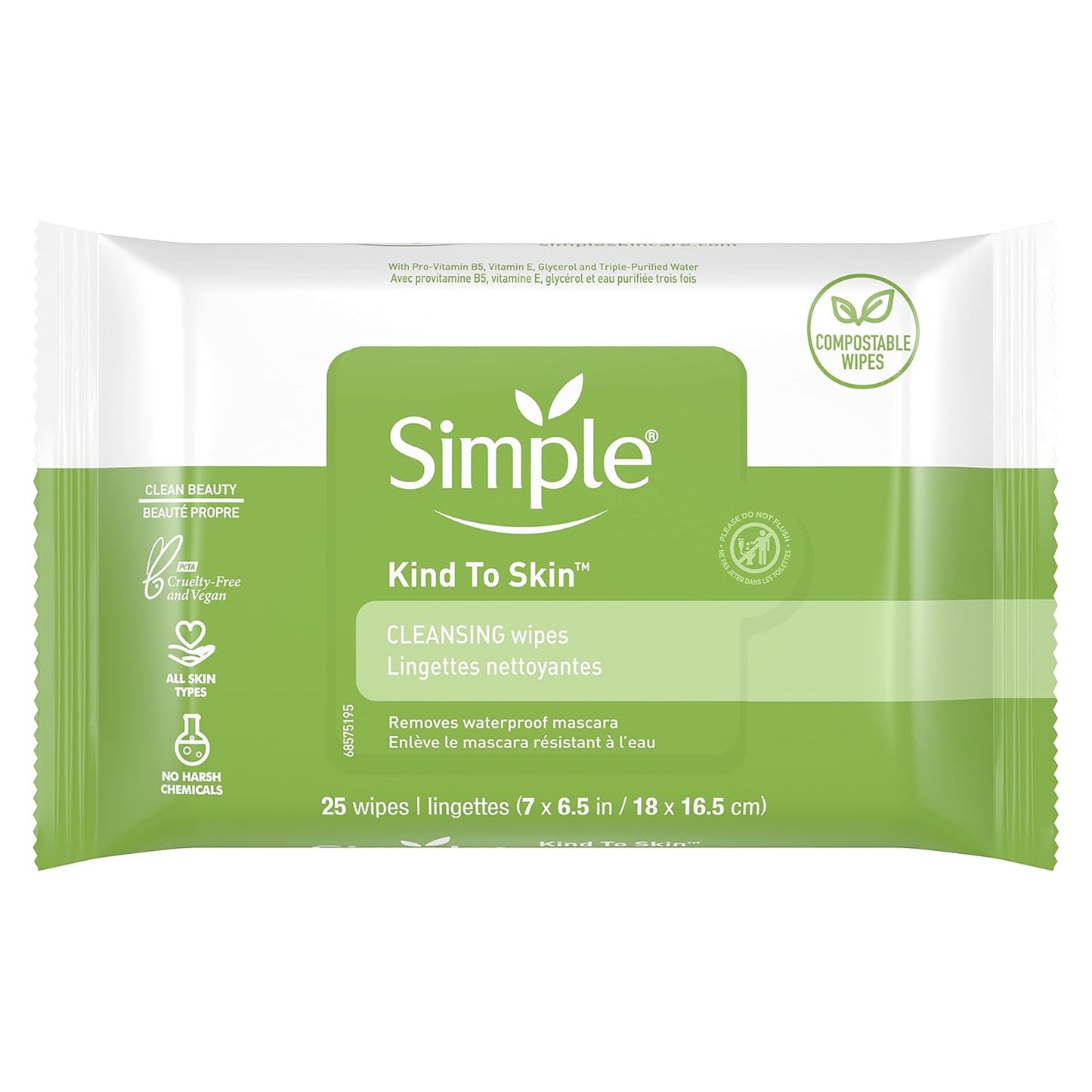 Gentle Makeup Remover Facial Wipes - Kind to Skin, 25 Count | Dye-Free & Chemical-Free
