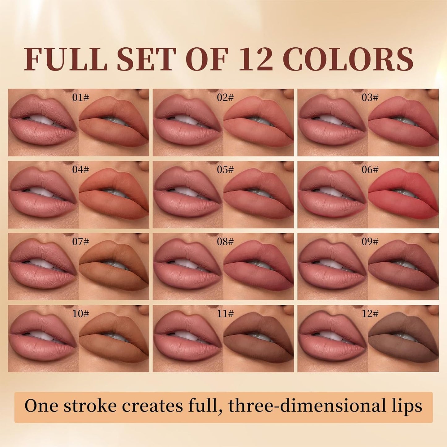 Matte Velvet Lip Liner Set - 12 Highly Pigmented Waterproof Pencils | Natural Nude & Brown Shades
