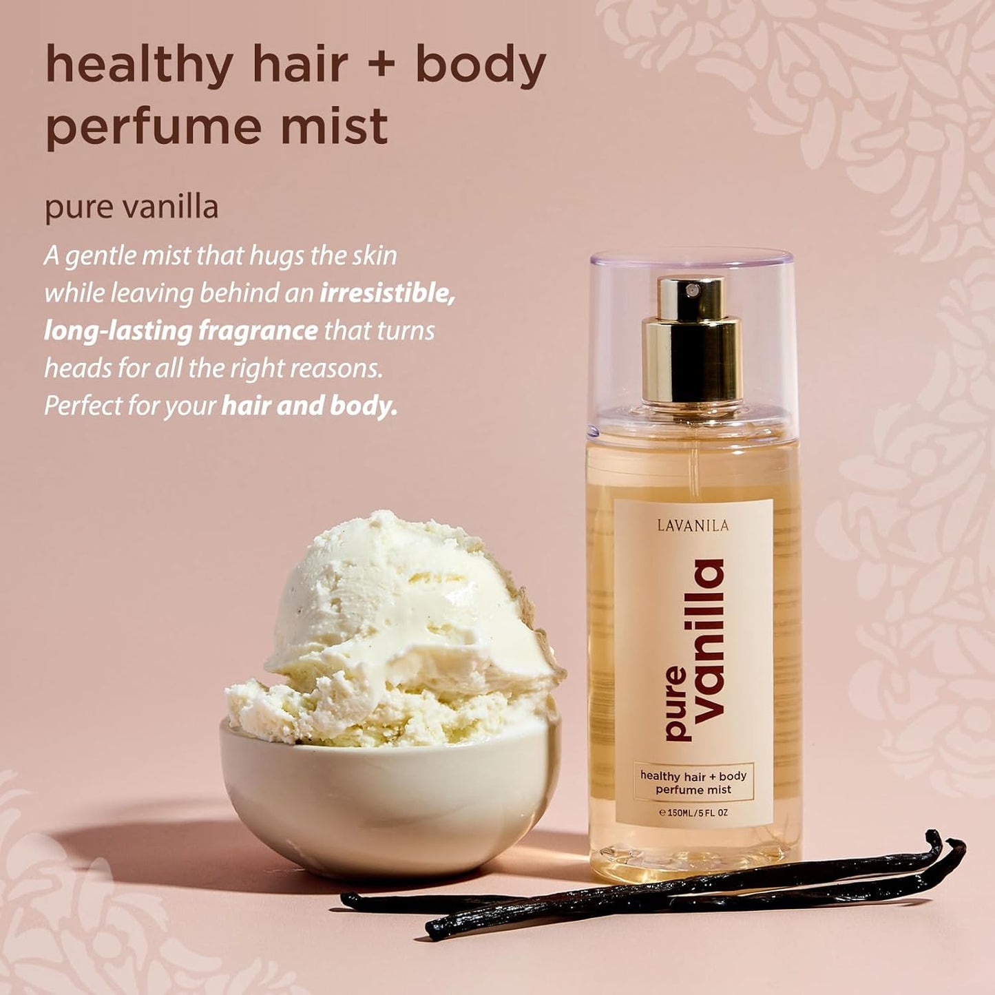 Lavanila Pure Vanilla Perfume Mist - Healthy Hair & Body Spray with Jojoba Oil | 5 Fl Oz, Sweet Warm Fragrance
