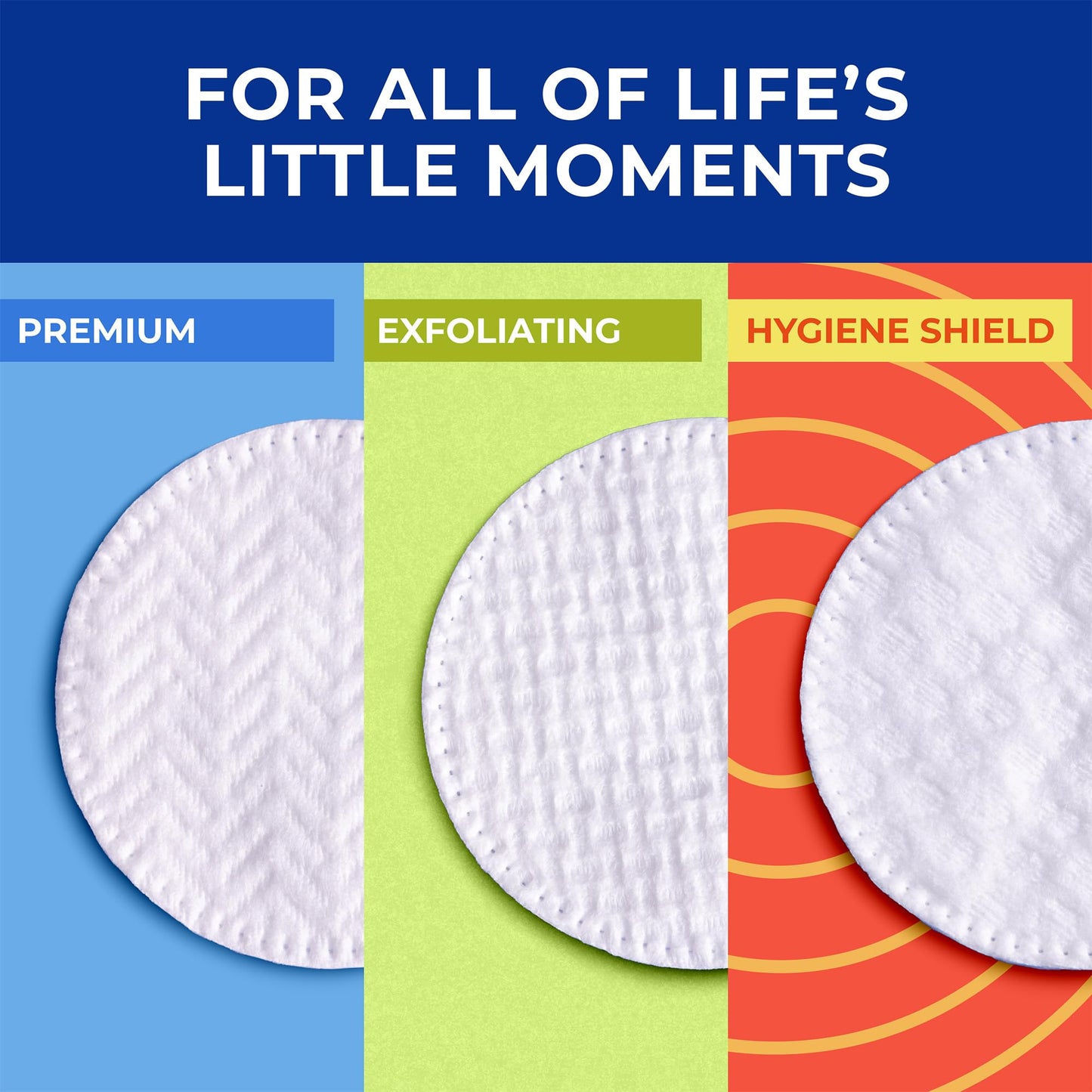 Q-tips Cotton Rounds Bundle (Premium & Hygiene Shield), Soft Lint-Free Makeup Remover Pads, Skin Care and Beauty Use, 100% Cotton, 80 Ct Ea.