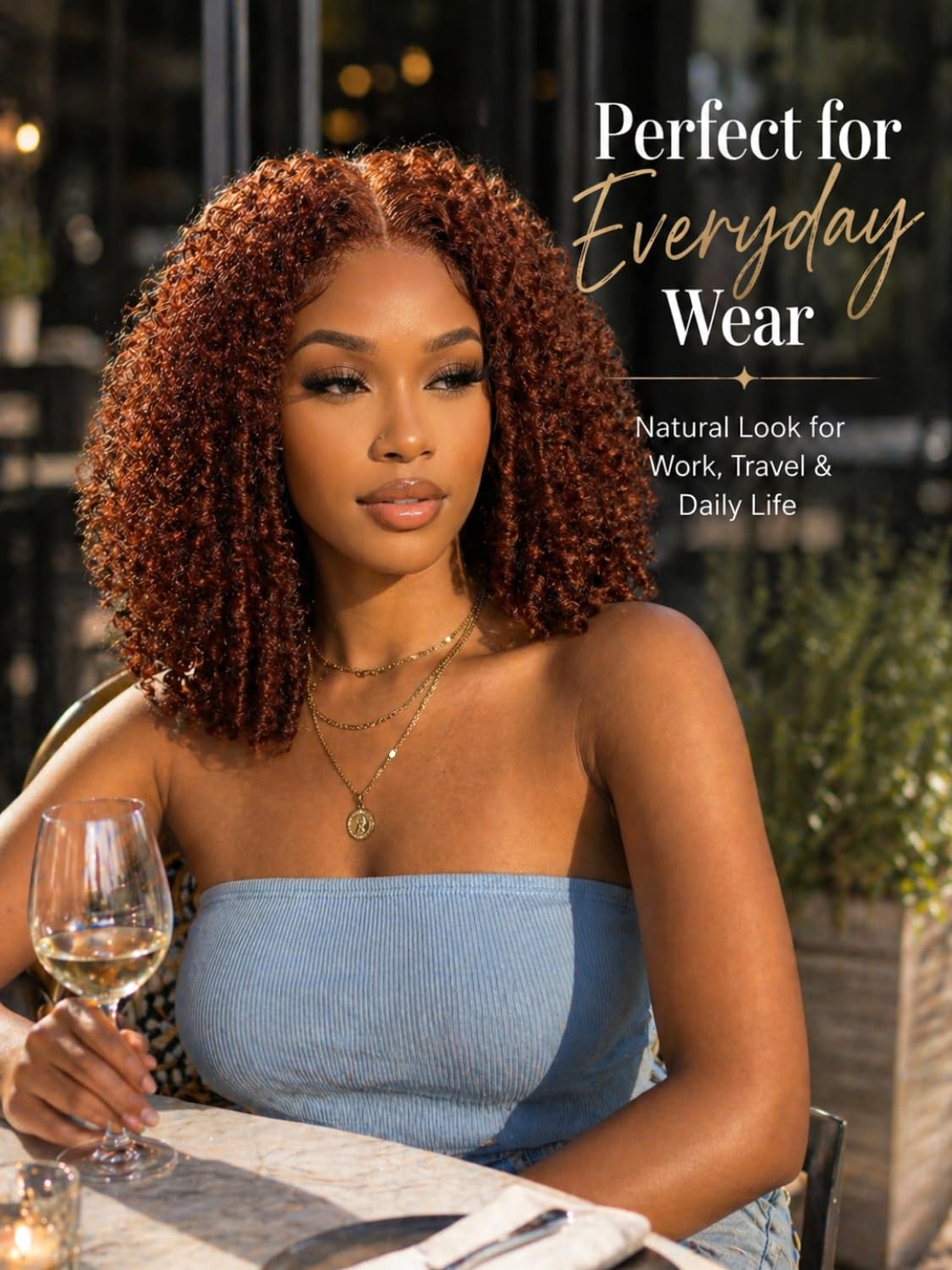 UNICE 13x4 Burmese Curly Lace Front Wig Human Hair, Reddish Brown Glueless Wig Pre-Plucked Pre-Cut, Fluffy Layered Drawstring Wig 200% Density, Ready to Wear for Women 16 Inch