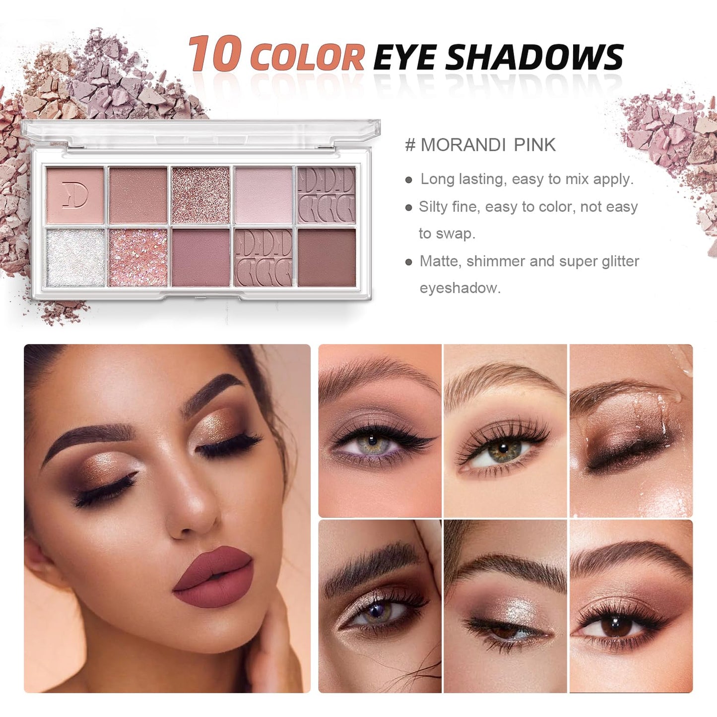 Qiong All in One Makeup Kit - Set for Women, Girls & Teens, Include 10 Colors Eyeshadow Palette, Lip Gloss, Eyebrow Eyeliner Pencil, Waterproof Mascara, 6 Pcs Brushes (Pink Kits)