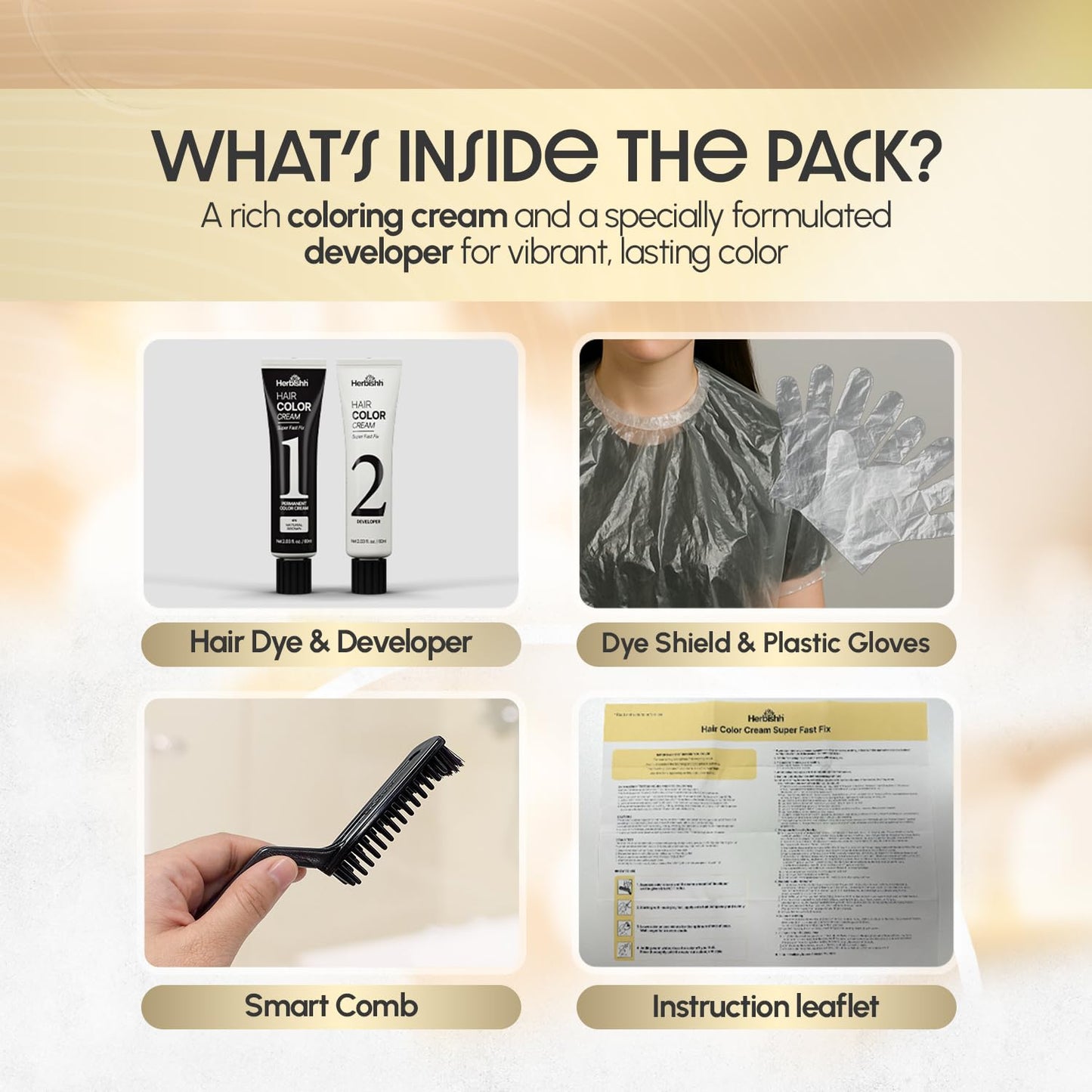 Herbishh 1-Minute Korean Hair Dye Cream & Developer (2.03 fl oz Each) Natural Brown - Permanent Color for Hair Root Touch Up & Full Hair Gray Coverage, Ammonia-Free Hair Dye Kit for Women & Men