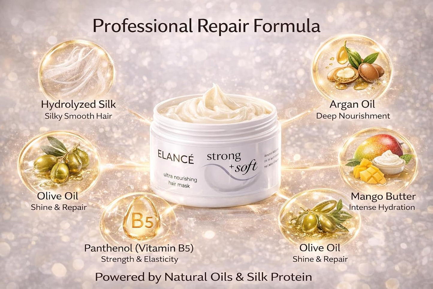 Repairing Hair Mask with Argan Oil & Mango Butter - Deep Repair for Dry, Damaged Hair | 8 oz